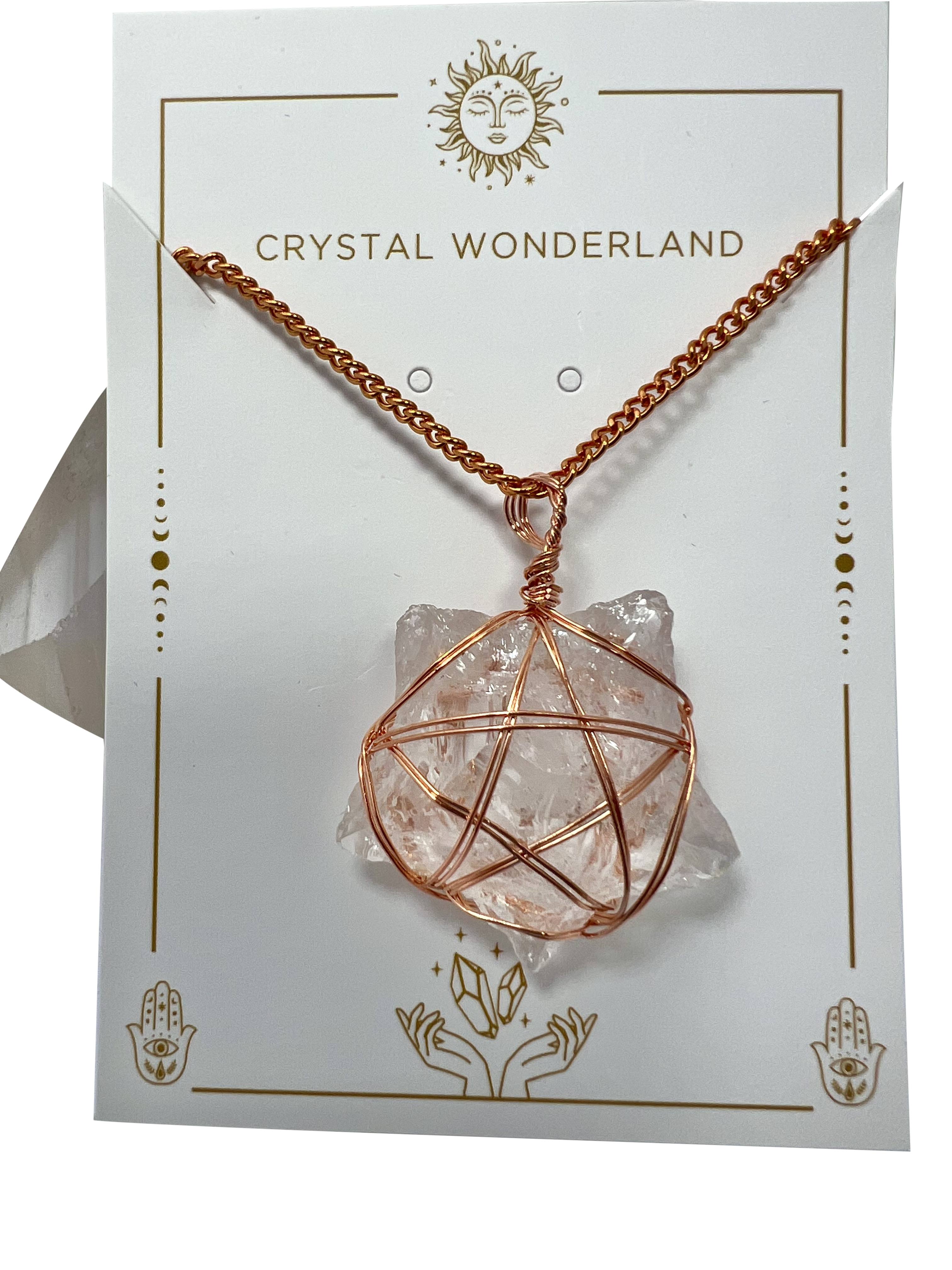 Rough Clear Quartz Star Shape Pendant Necklace Copper