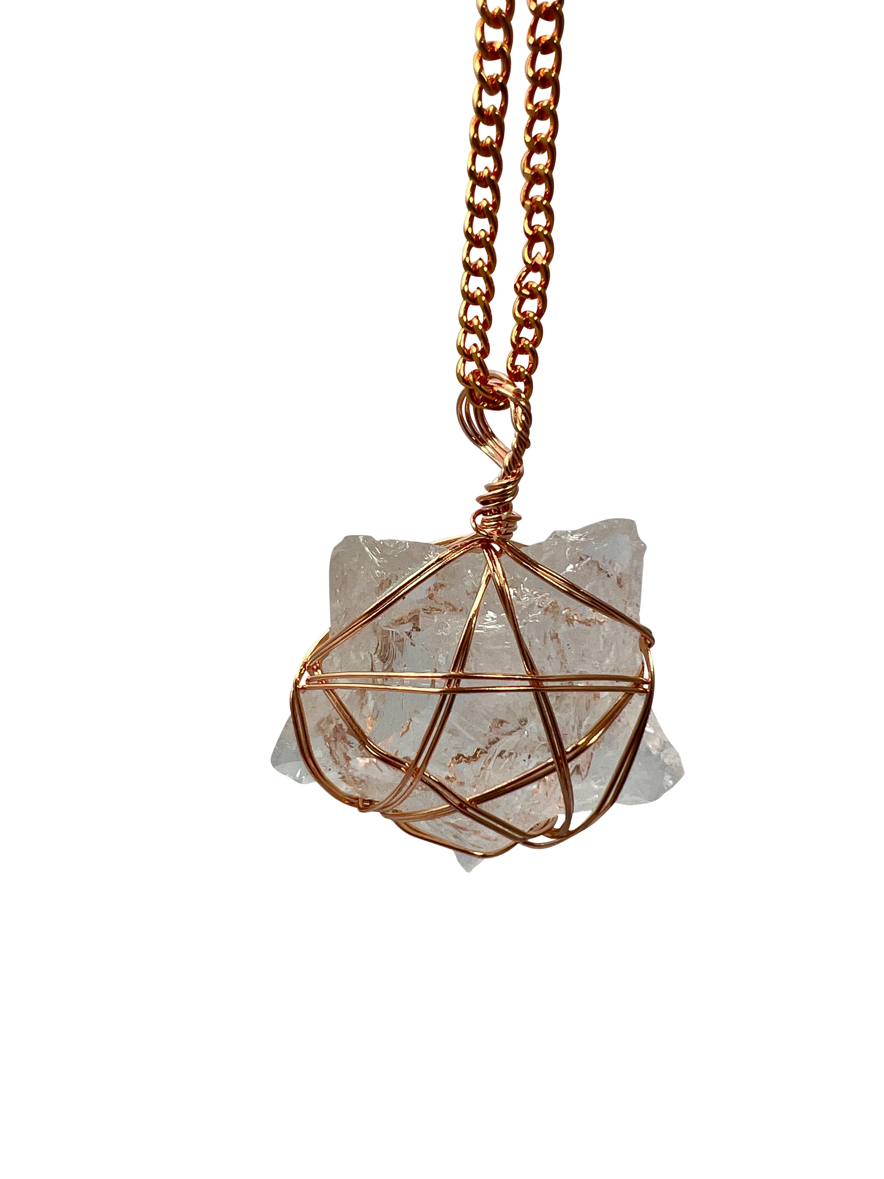 Rough Clear Quartz Star Shape Pendant Necklace Copper