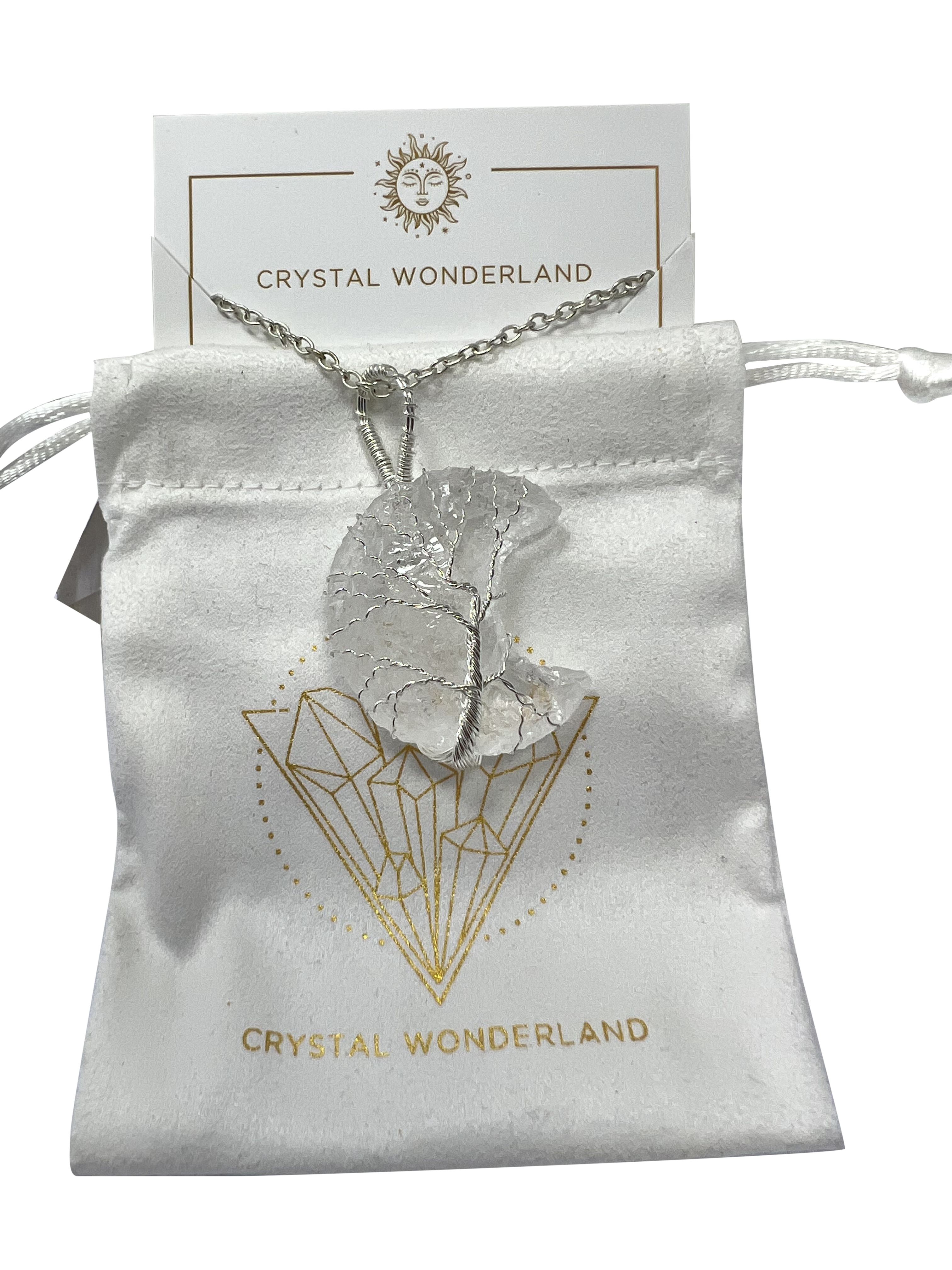 Rough Clear Quartz Half Moon Shape Pendant Necklace Silver