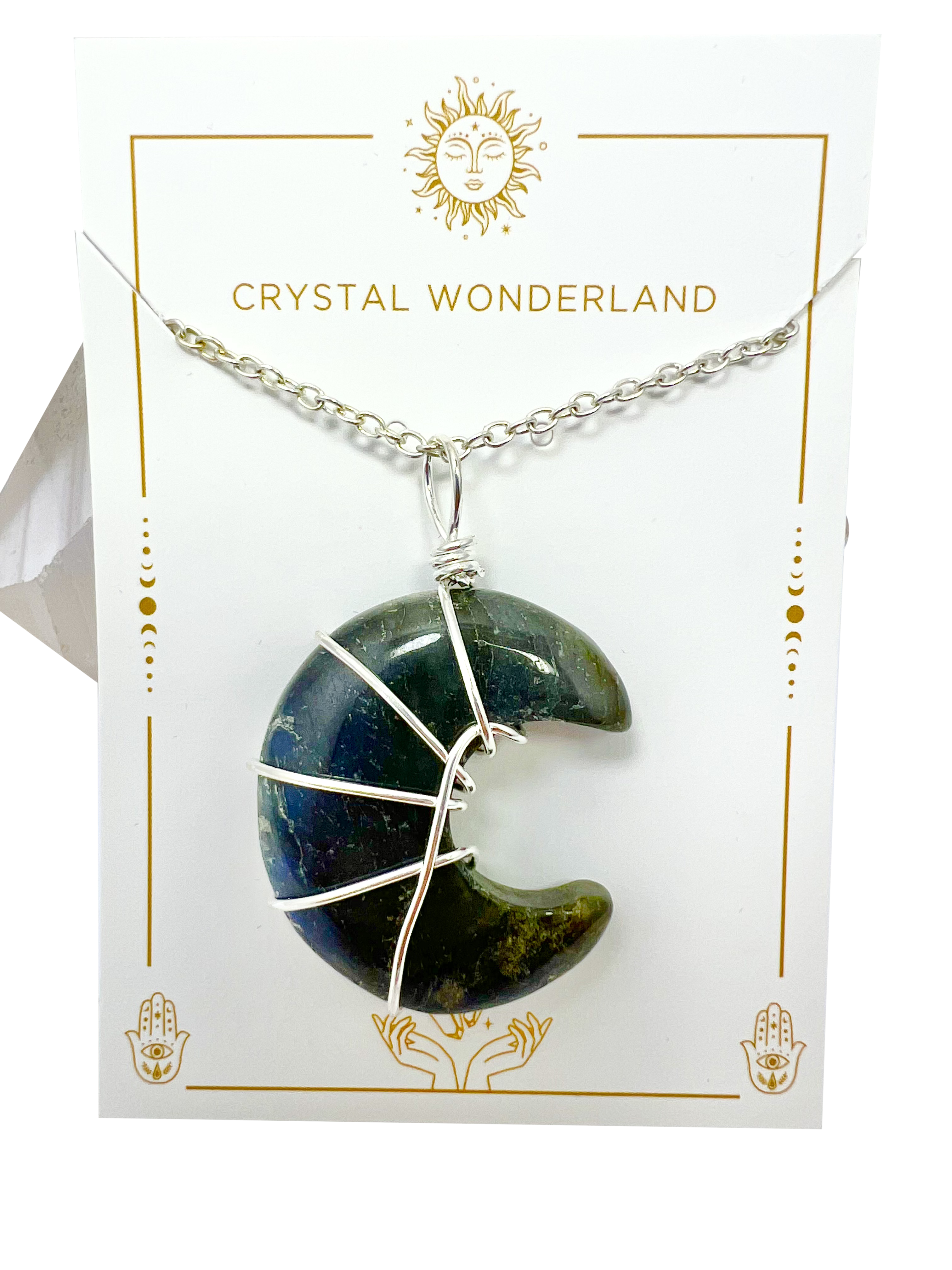 Polished Labradorite Half Moon Shape Pendant Necklace Silver