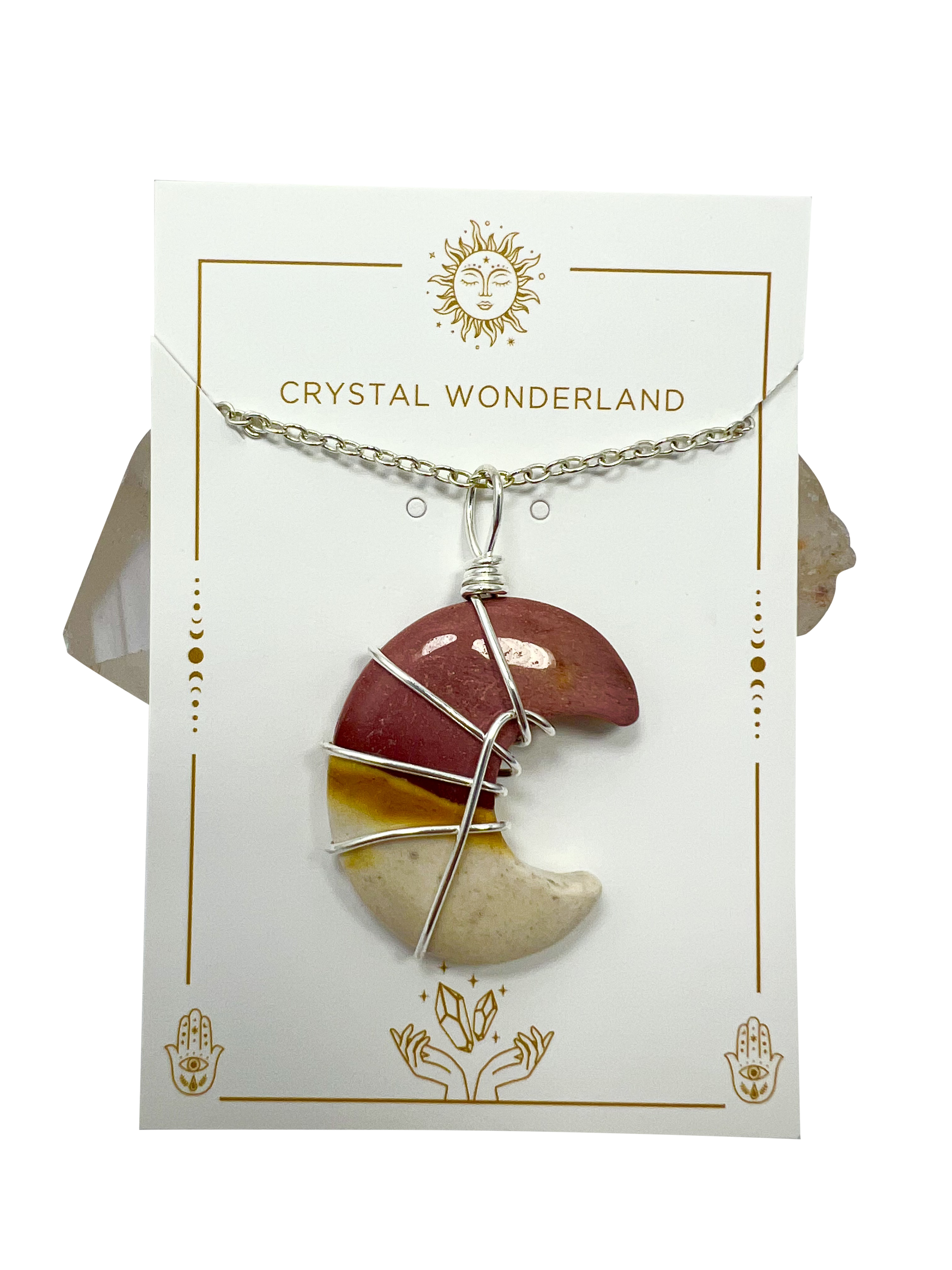 Polished Mookaite Half Moon Shape Pendant Necklace Silver