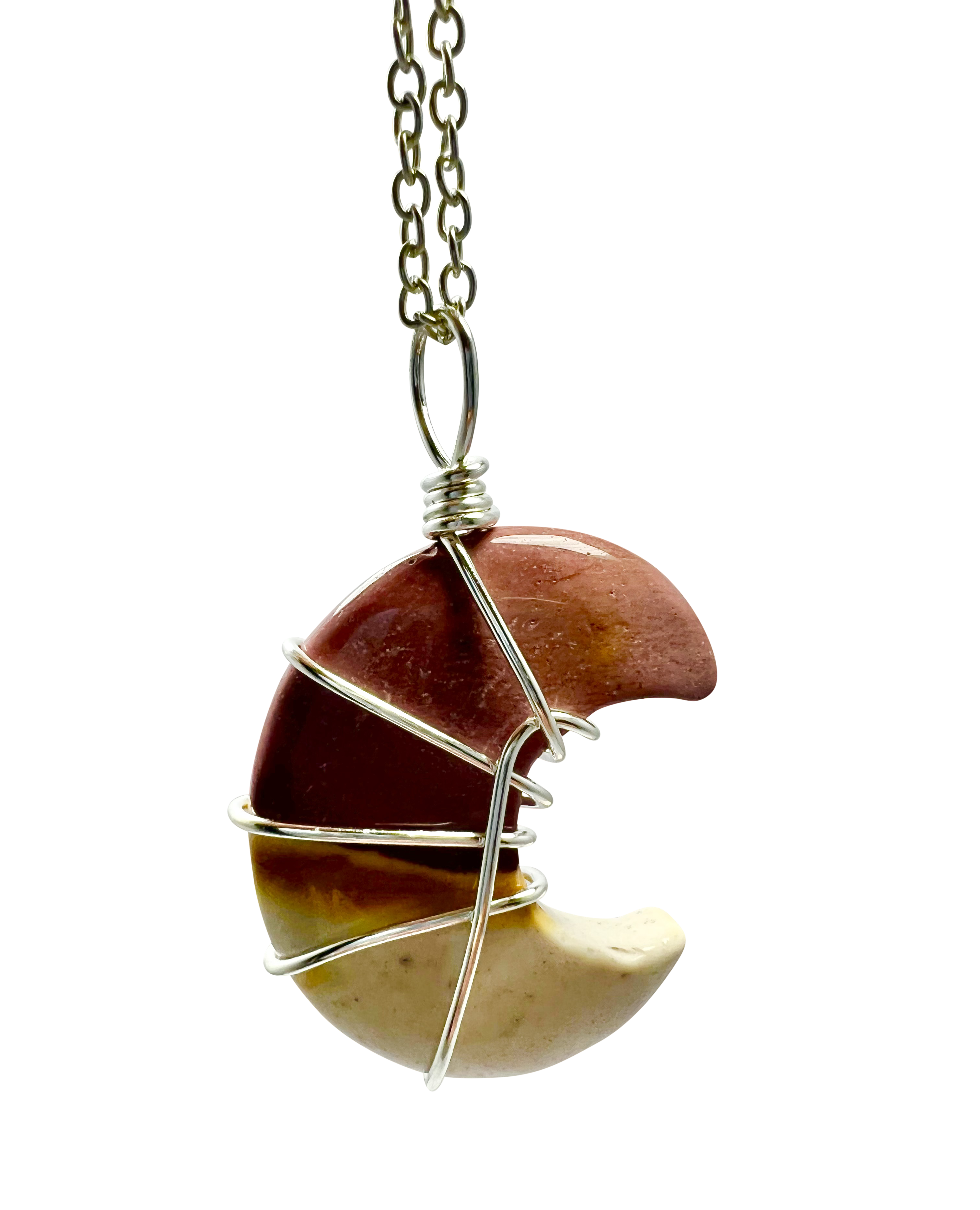 Polished Mookaite Half Moon Shape Pendant Necklace Silver