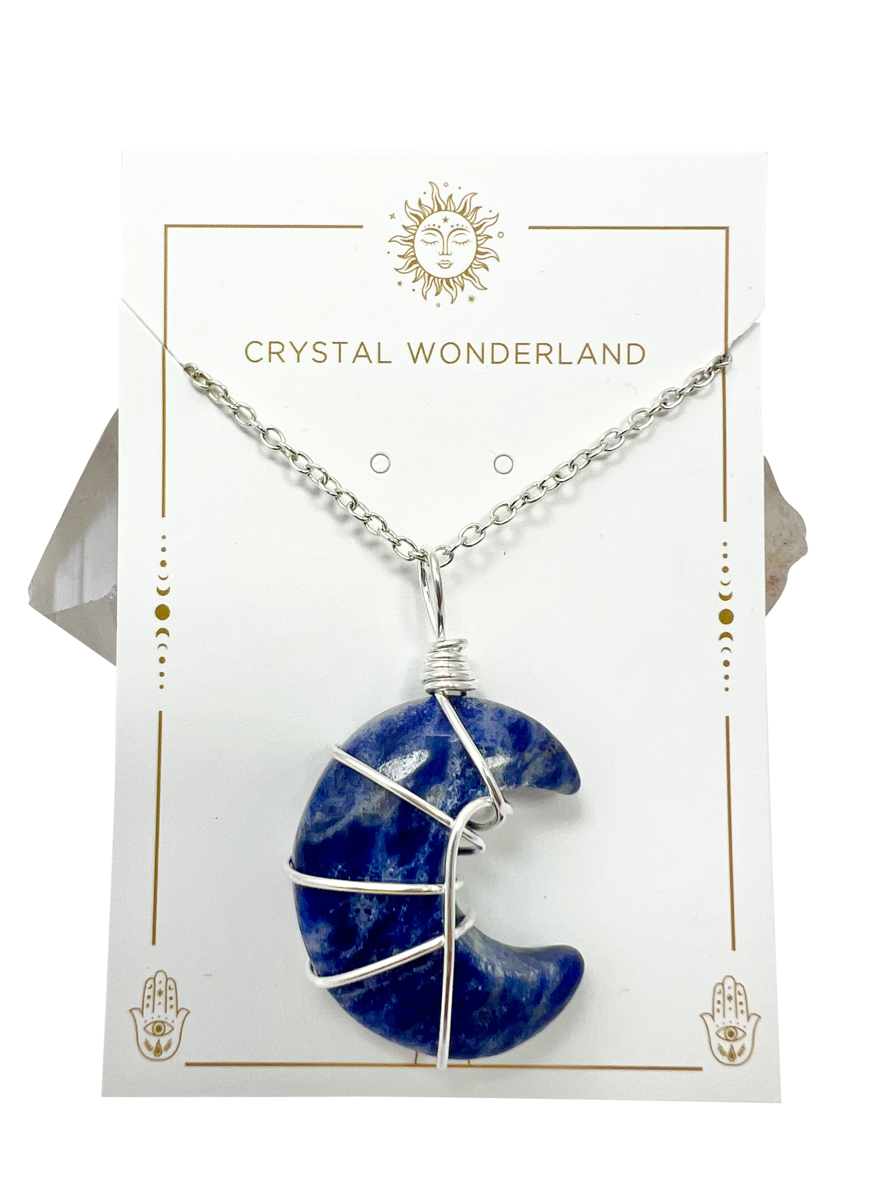 Polished Sodalite Half Moon Shape Pendant Necklace Silver