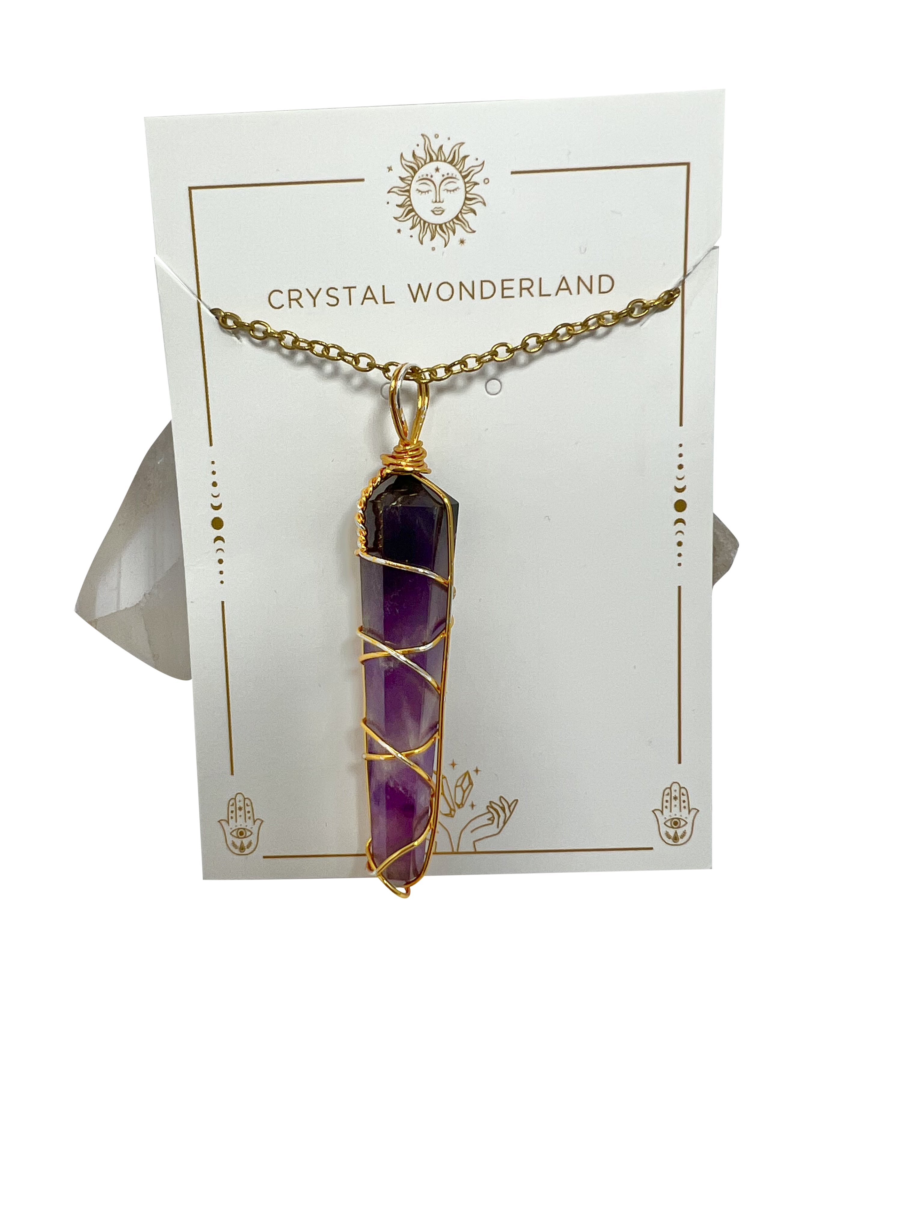 Amethyst Double Pointed Terminated Pendant Necklace Gold