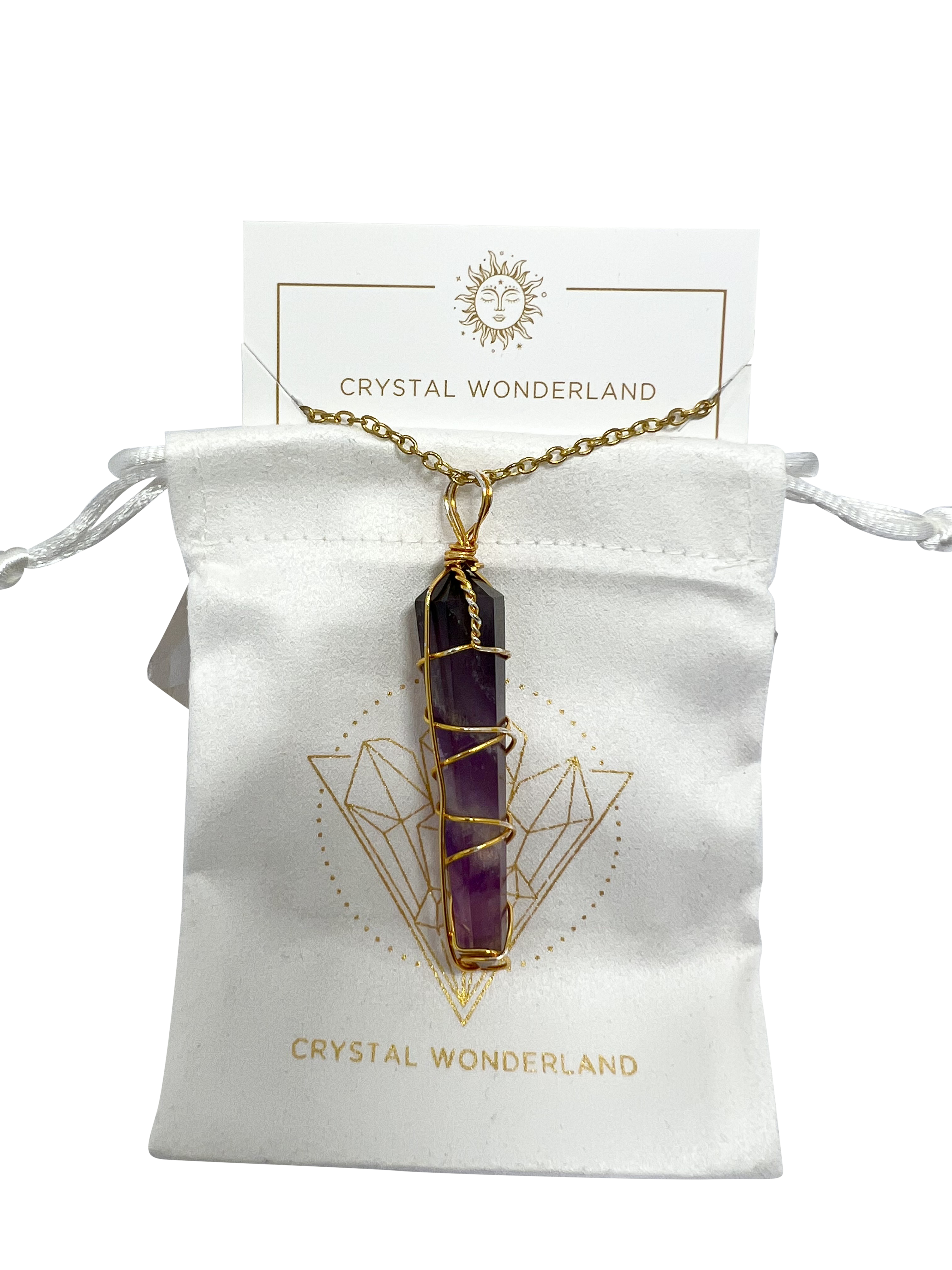 Amethyst Double Pointed Terminated Pendant Necklace Gold