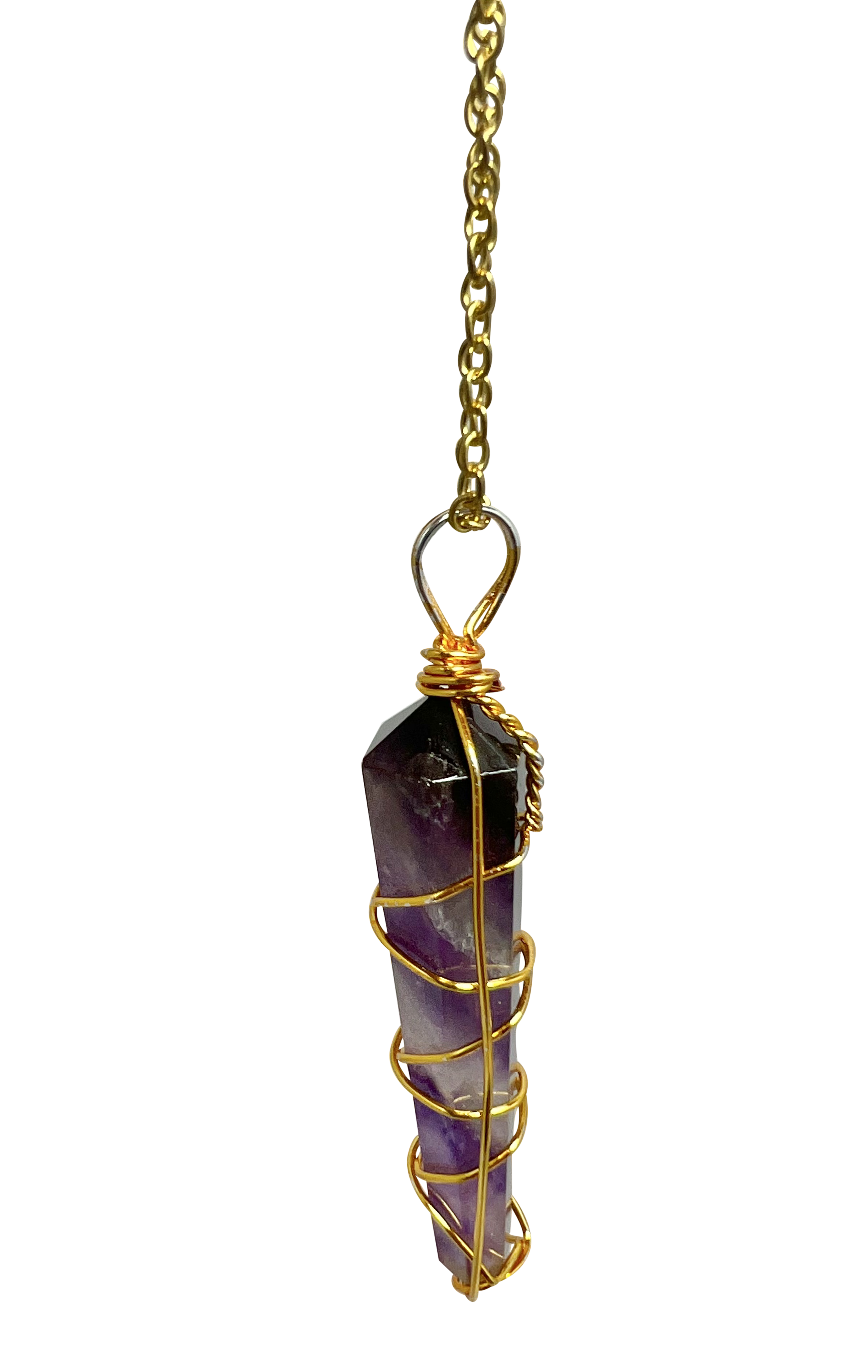 Amethyst Double Pointed Terminated Pendant Necklace Gold