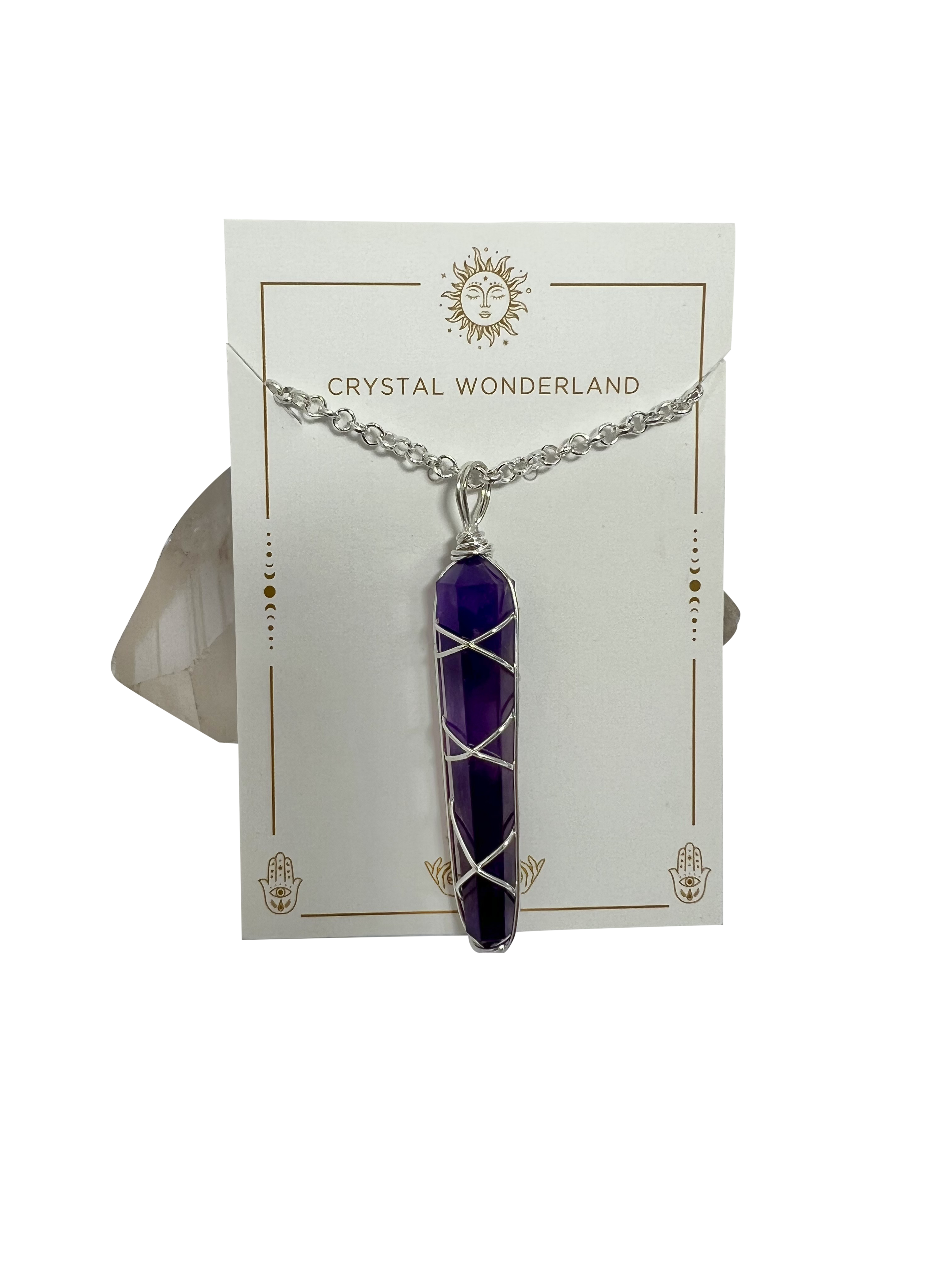 Amethyst Double Pointed Terminated Pendant Necklace Silver