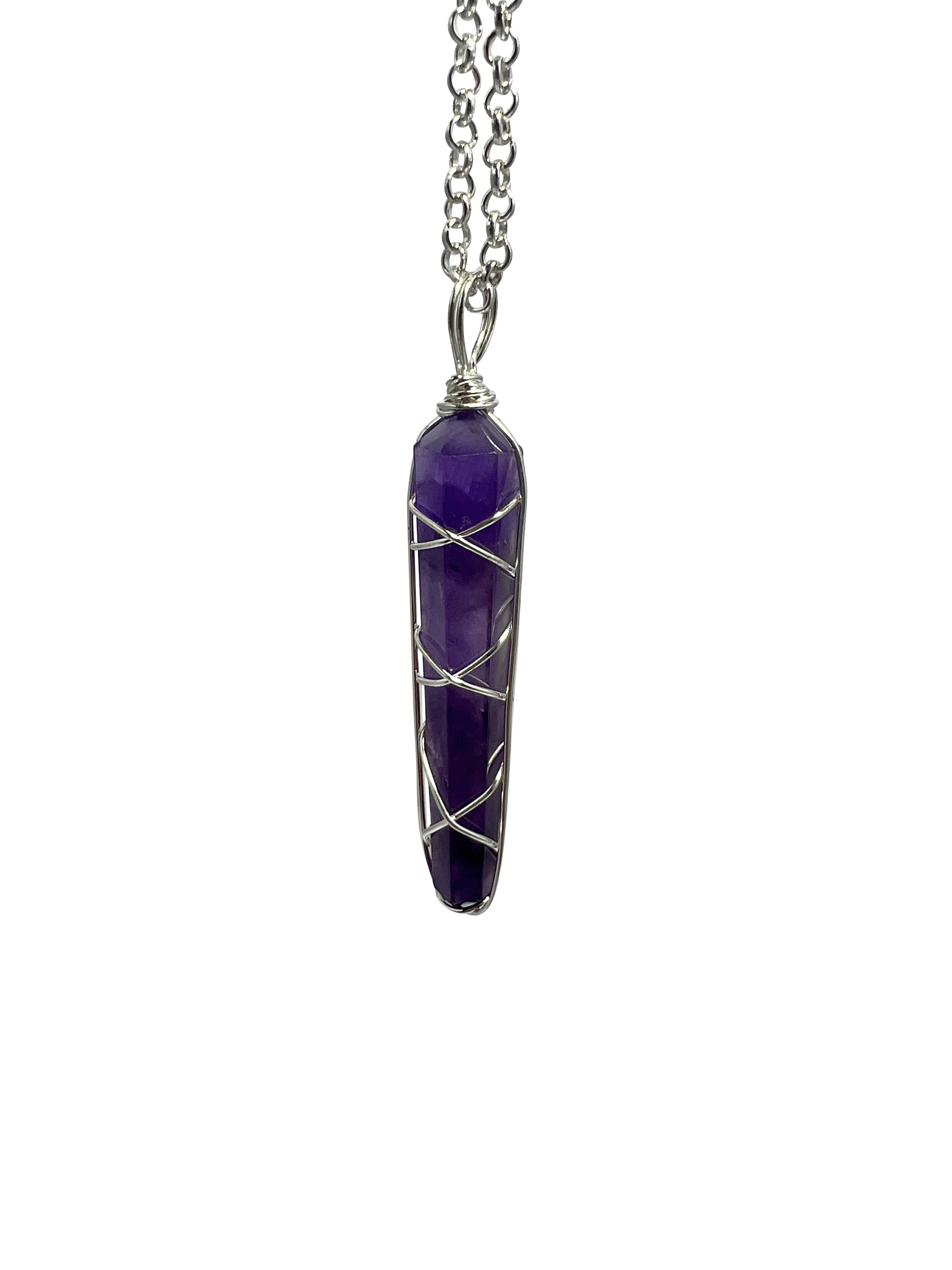 Amethyst Double Pointed Terminated Pendant Necklace Silver