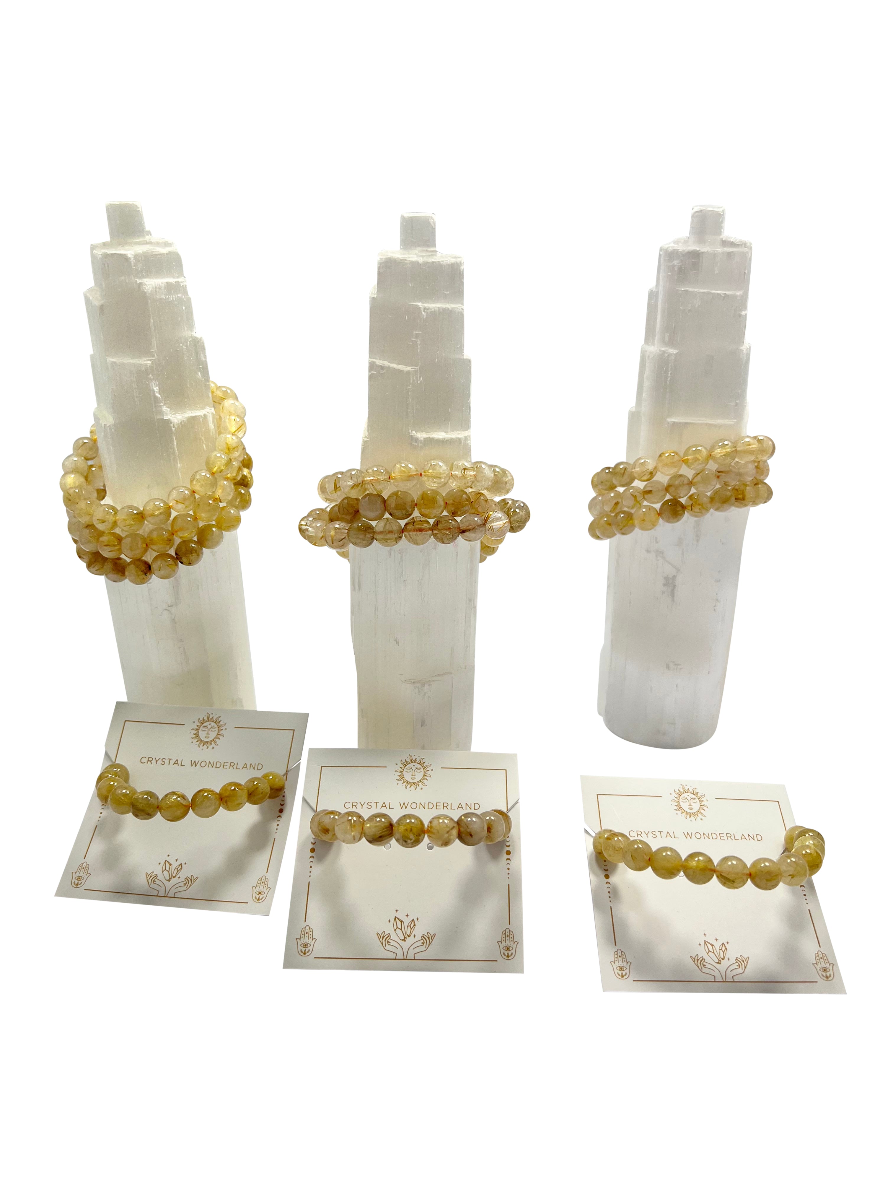 Gold Rutile Quartz Crystal Beads Bracelet  8mm