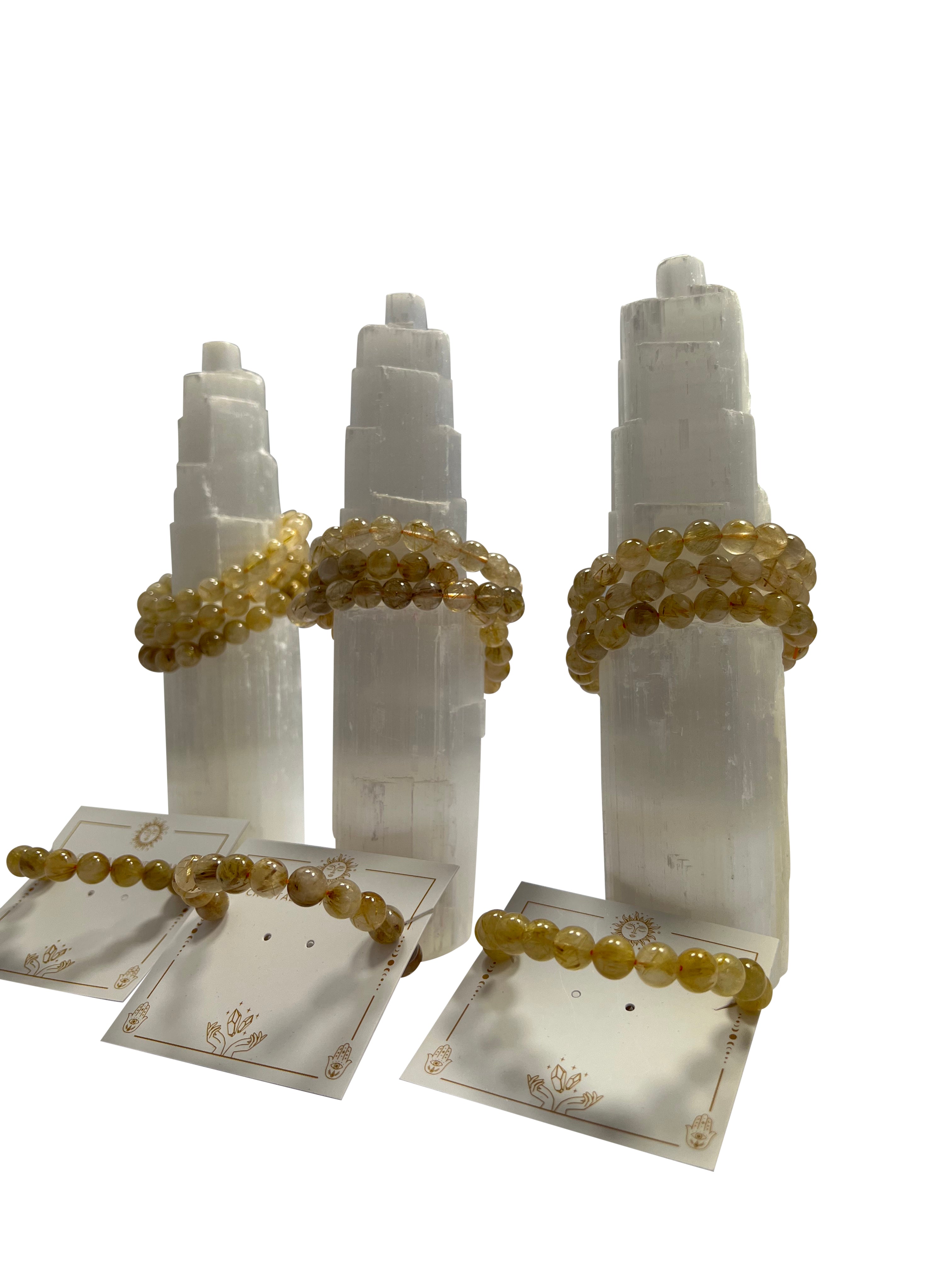Gold Rutile Quartz Crystal Beads Bracelet  8mm