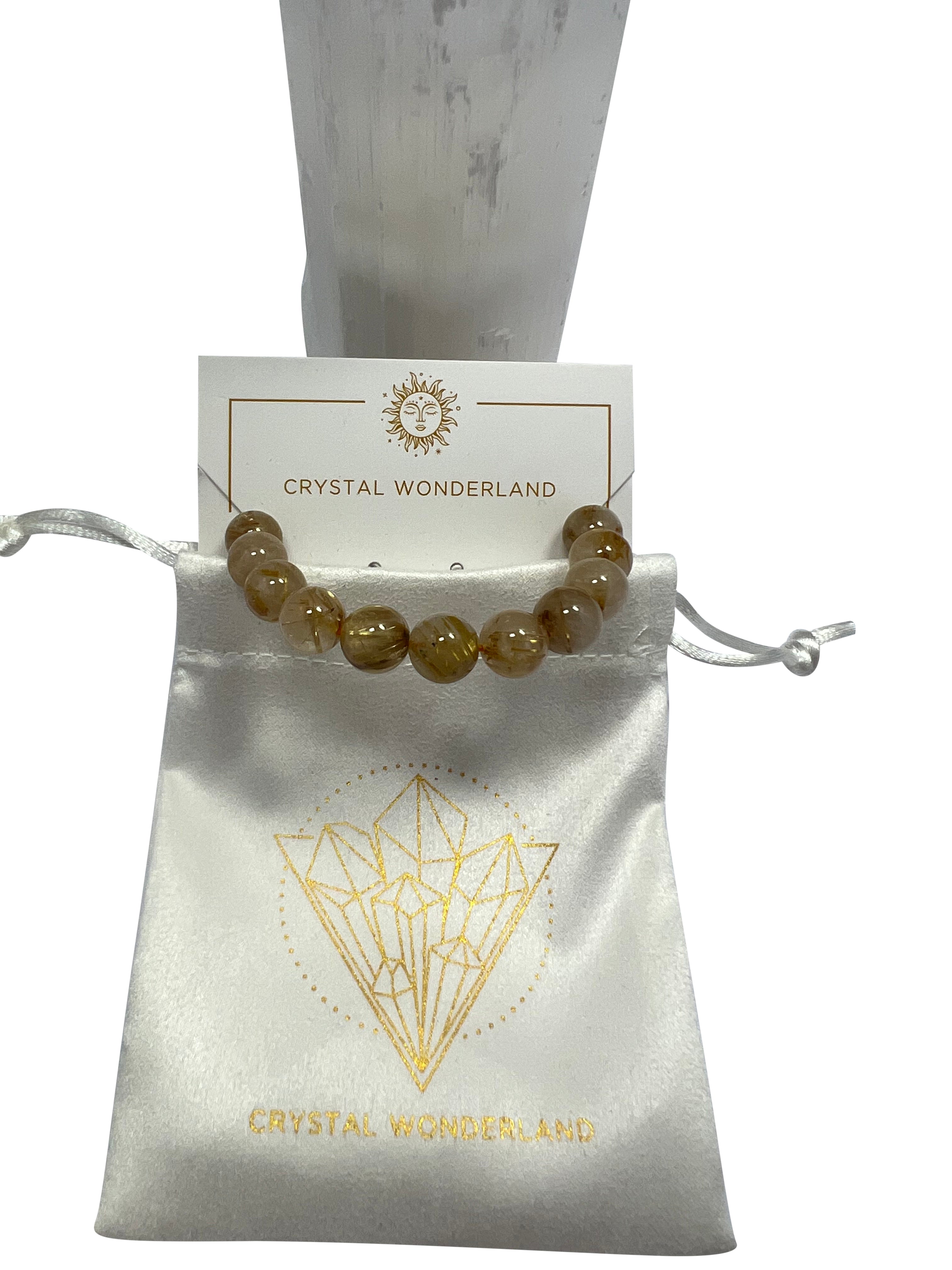 Gold Rutile Quartz Crystal Beads Bracelet  8mm