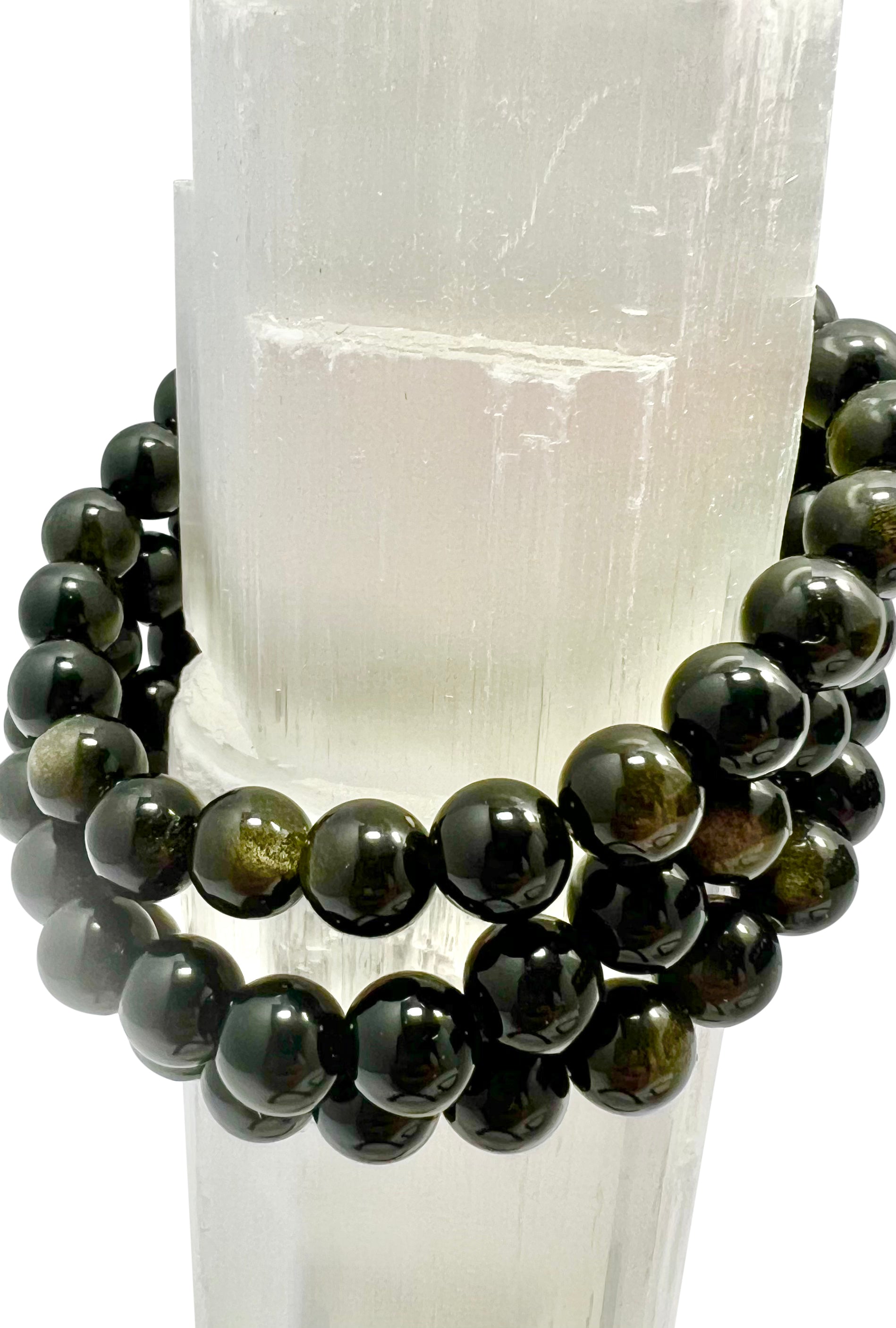 Gold Sheen Obsidian Crystal Beads Bracelet 8mm