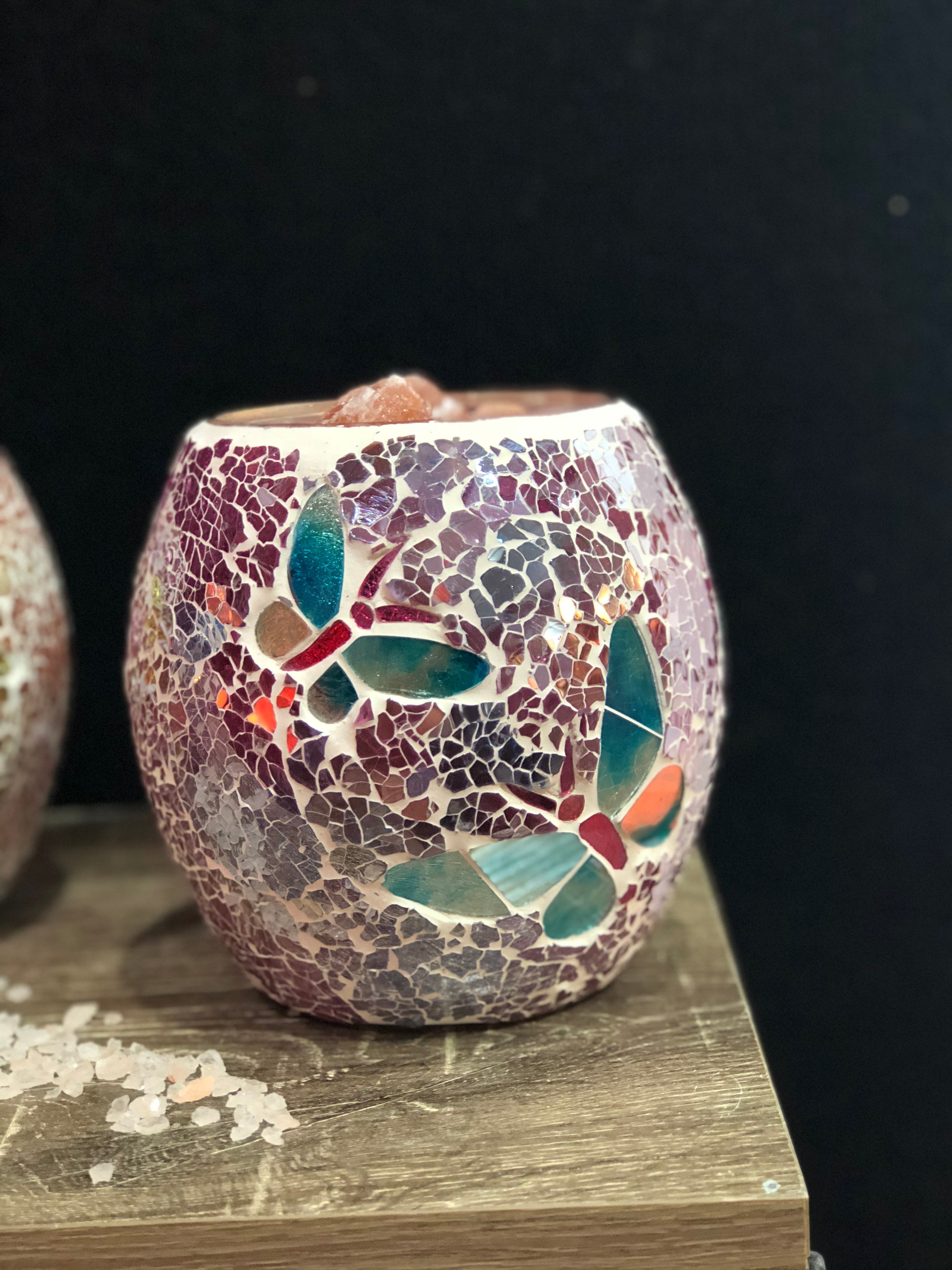 Butterfly Glass Mosaic Vase Bowl Himalayan Salt Lamp Natural