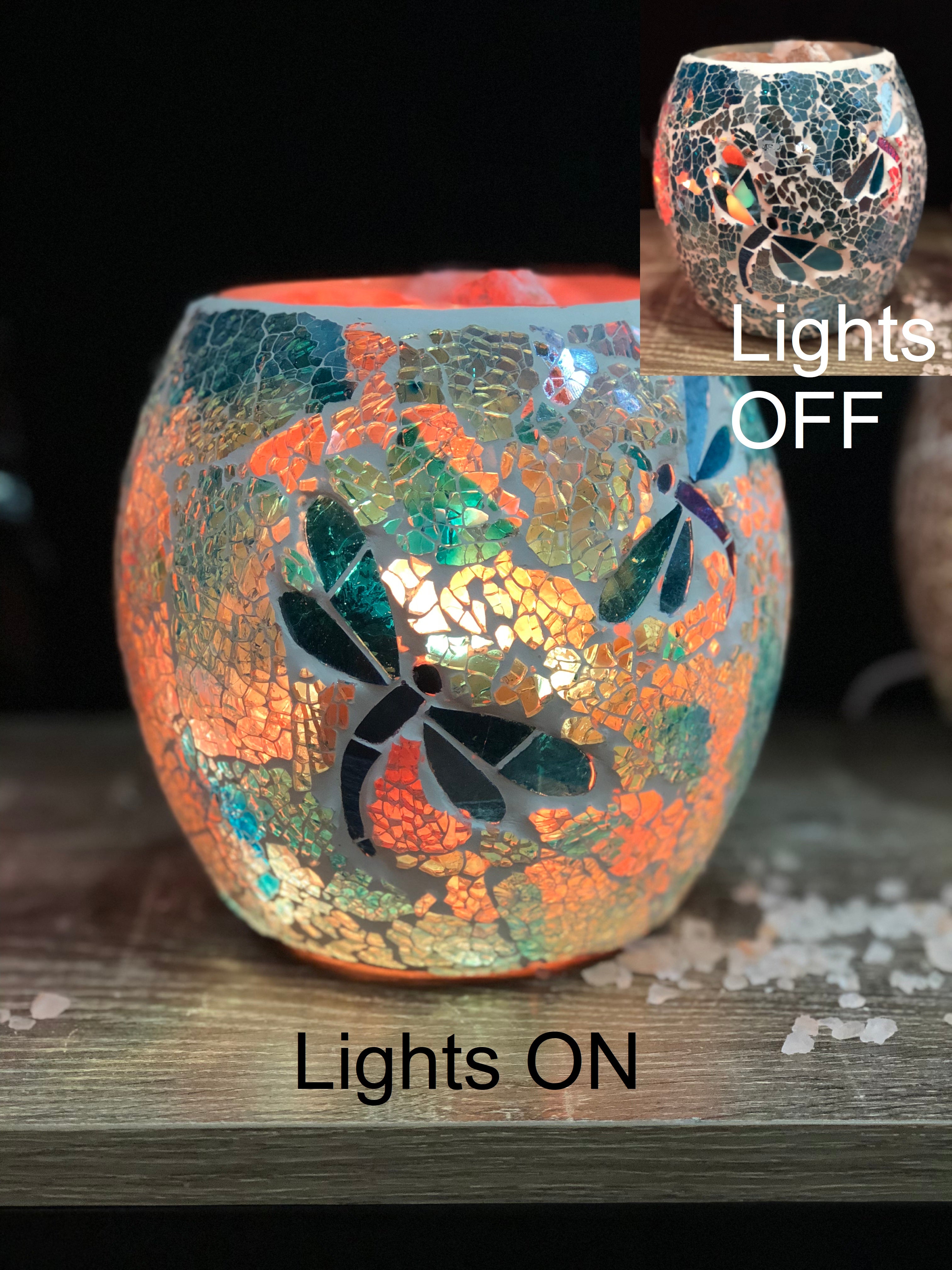 Dragonfly Glass Mosaic Vase Bowl Himalayan Salt Lamp Natural
