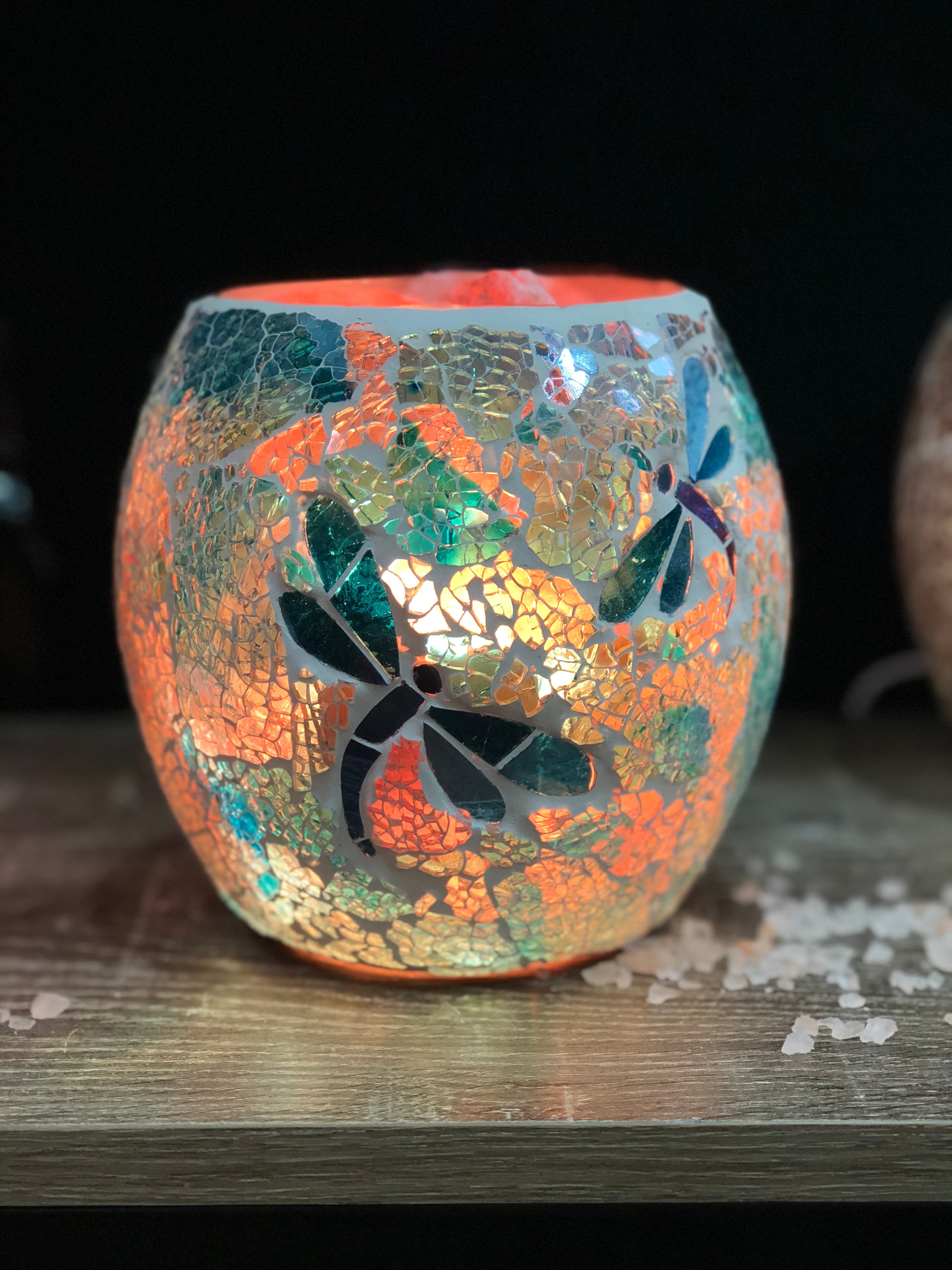 Dragonfly Glass Mosaic Vase Bowl Himalayan Salt Lamp Natural