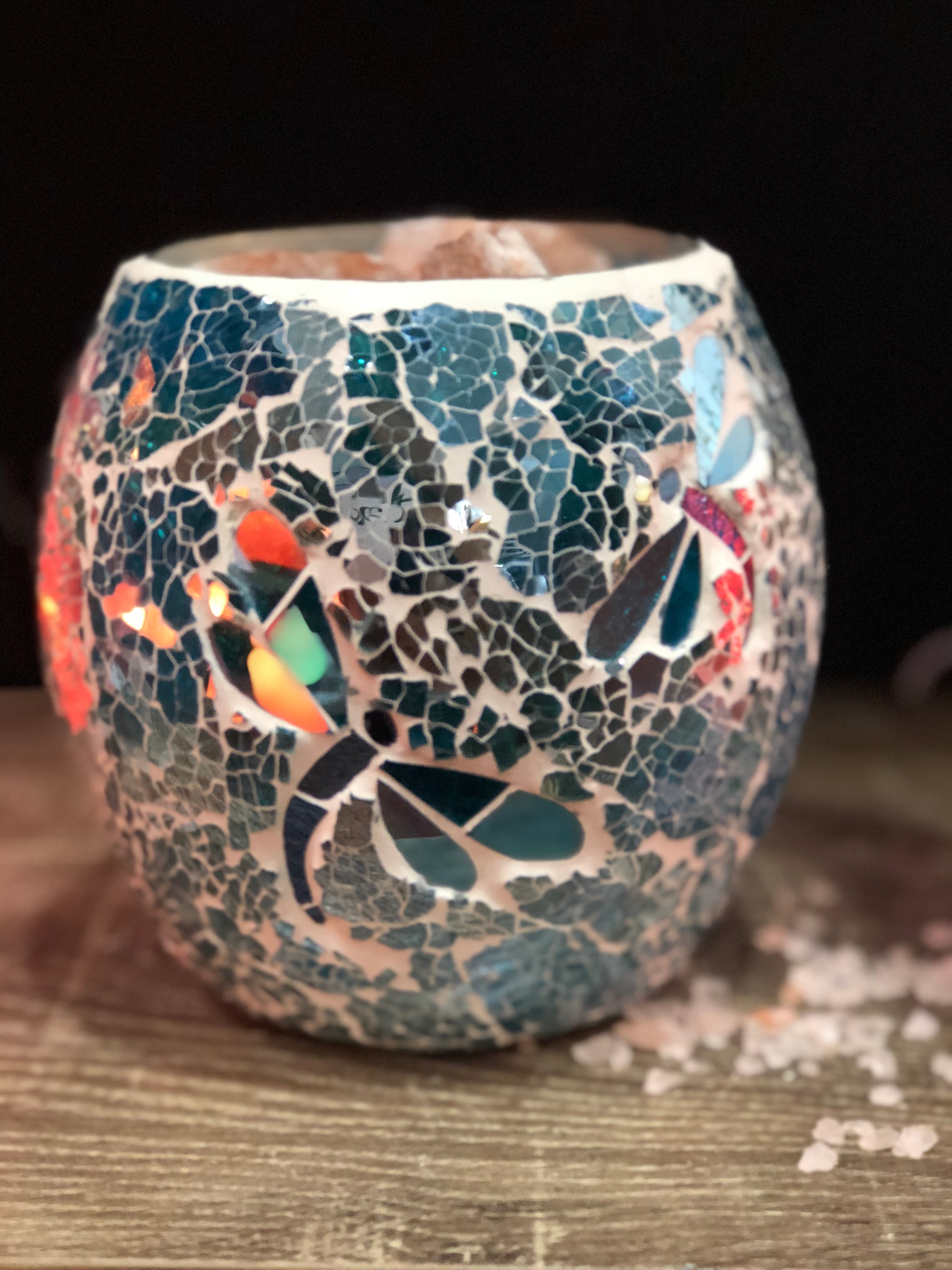 Dragonfly Glass Mosaic Vase Bowl Himalayan Salt Lamp Natural