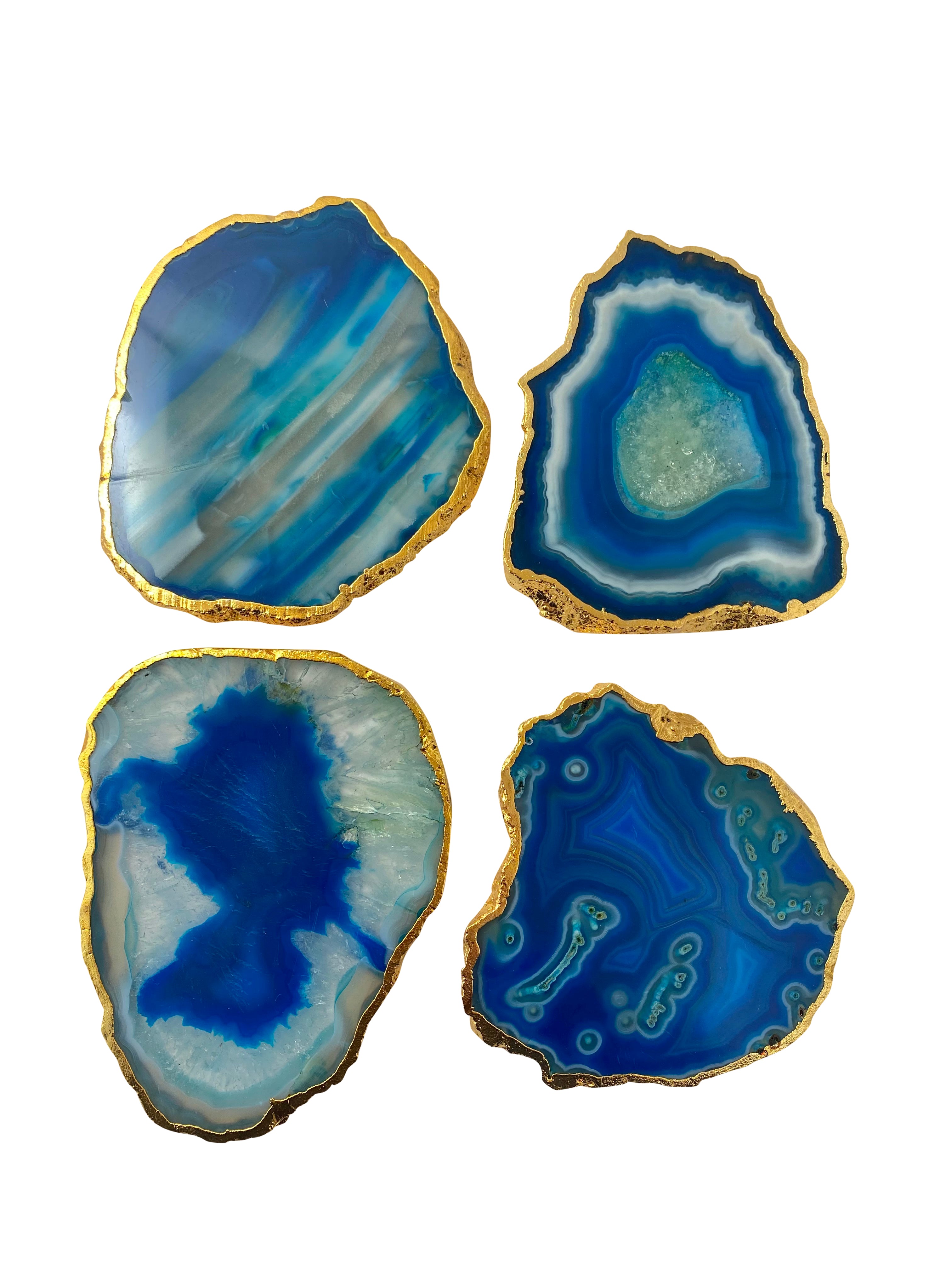 Blue Dyed Agate Coaster Natural Shape Gold - 4 Pieces