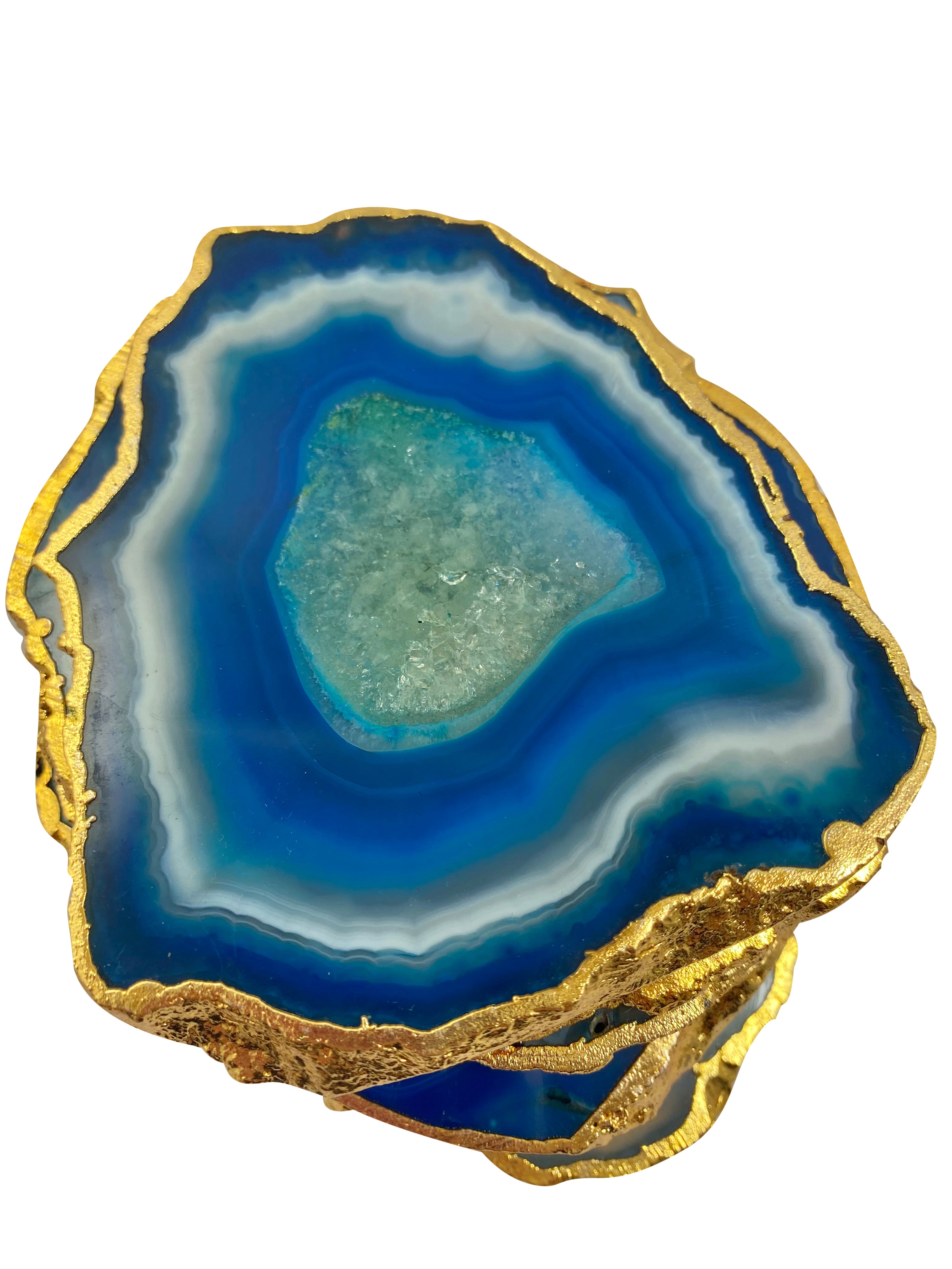 Blue Dyed Agate Coaster Natural Shape Gold - 4 Pieces