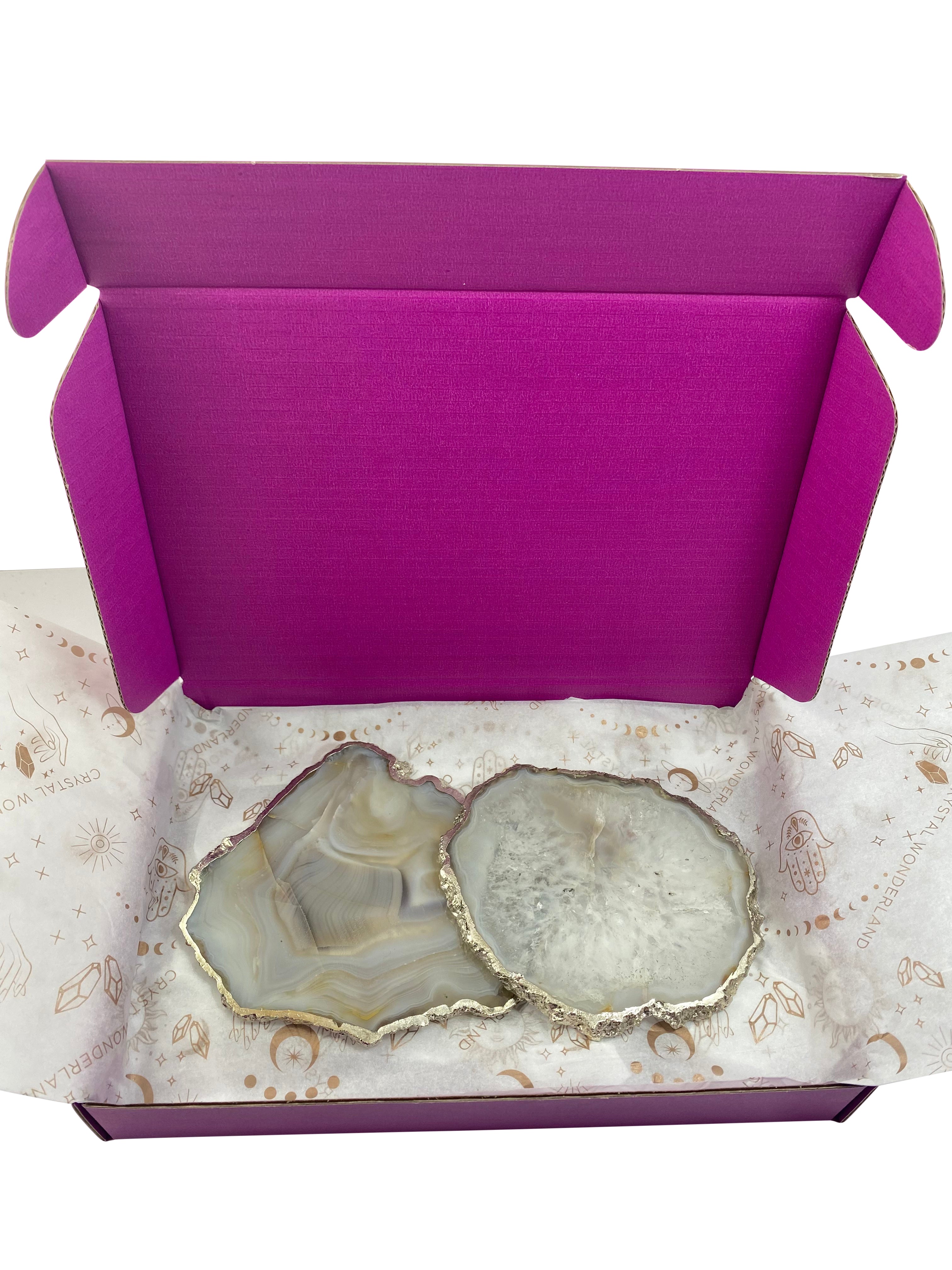 Natural Agate Coaster Natural Shape Silver - 2 Pieces