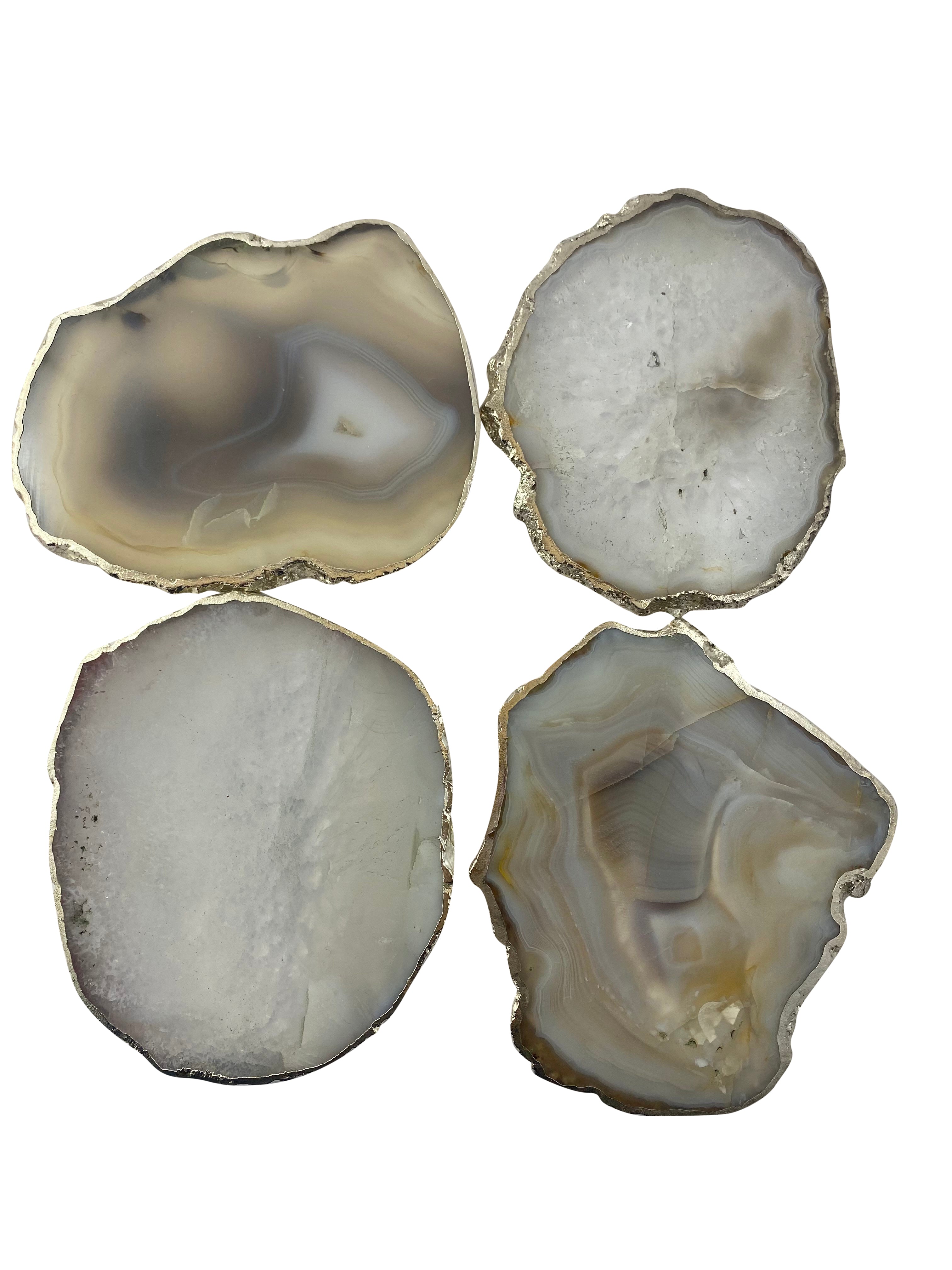 Natural Agate Coaster Natural Shape Silver 4 Pieces