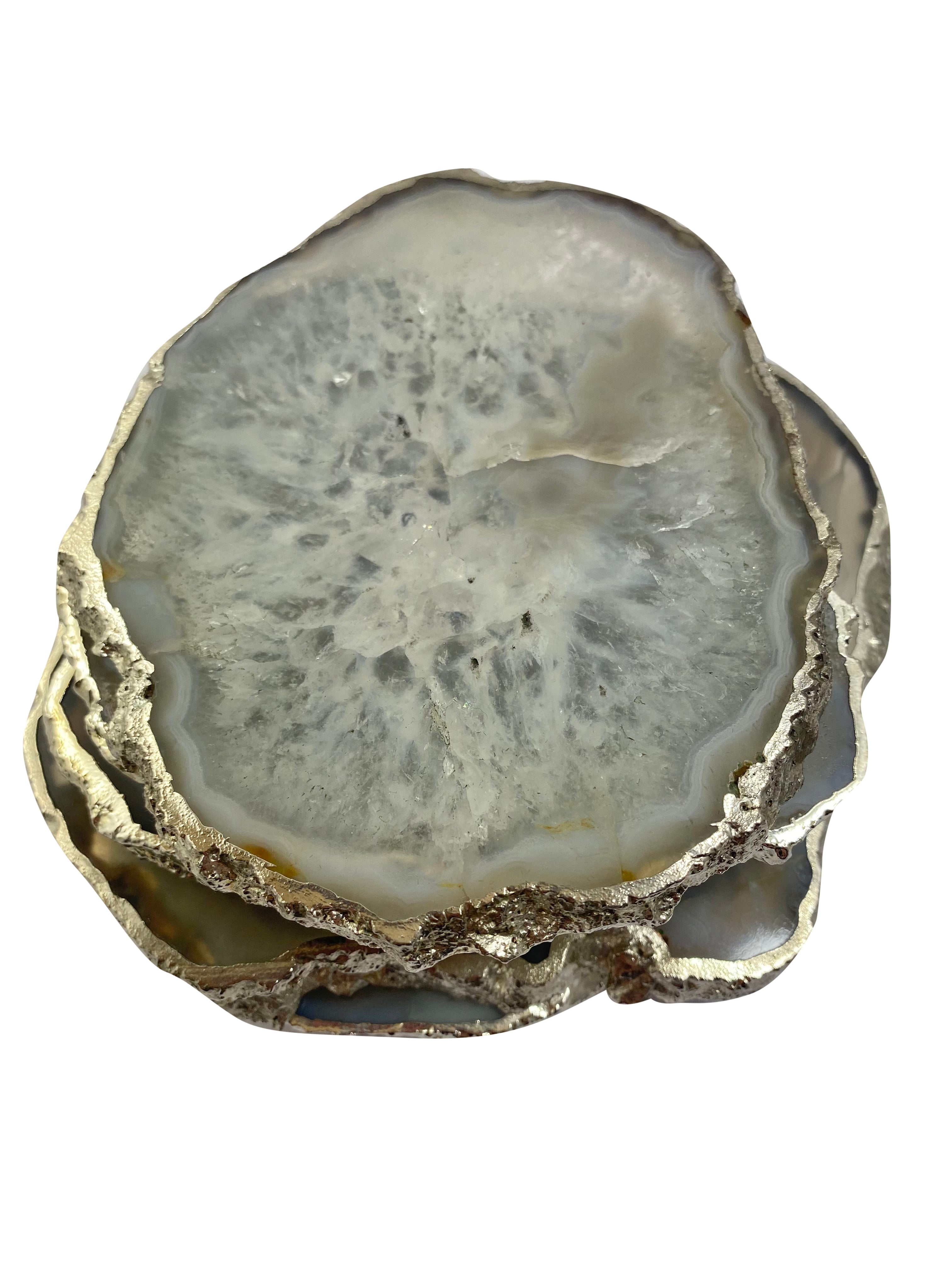 Natural Agate Coaster Natural Shape Silver - 2 Pieces