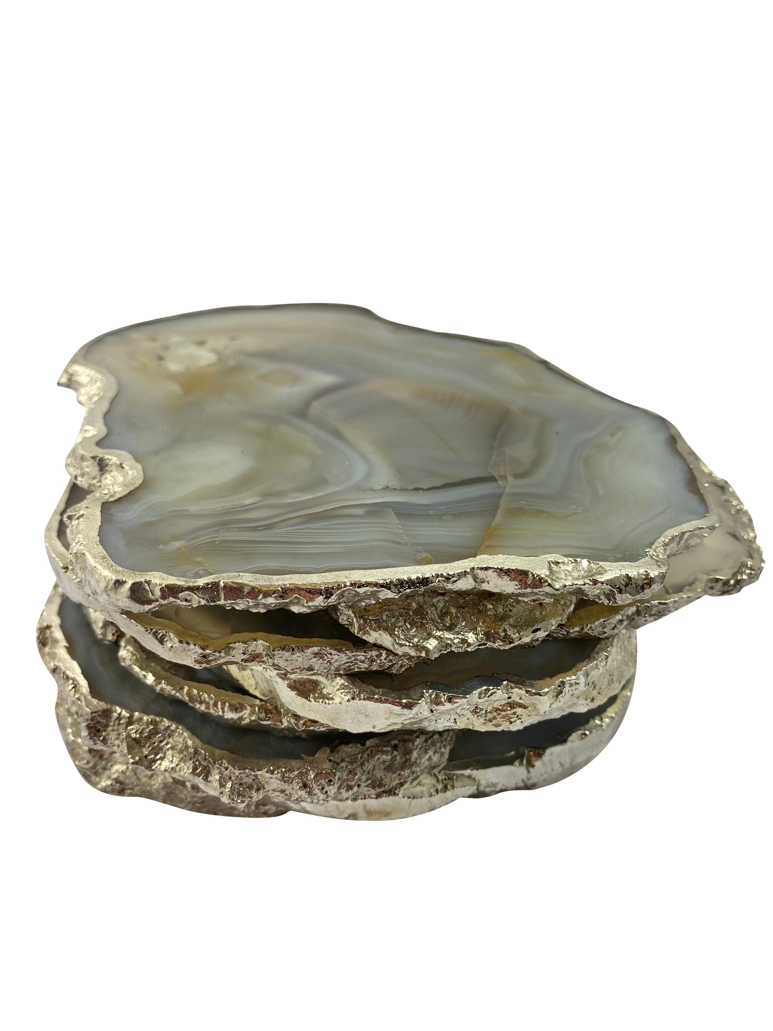 Natural Agate Coaster Natural Shape Silver - 2 Pieces