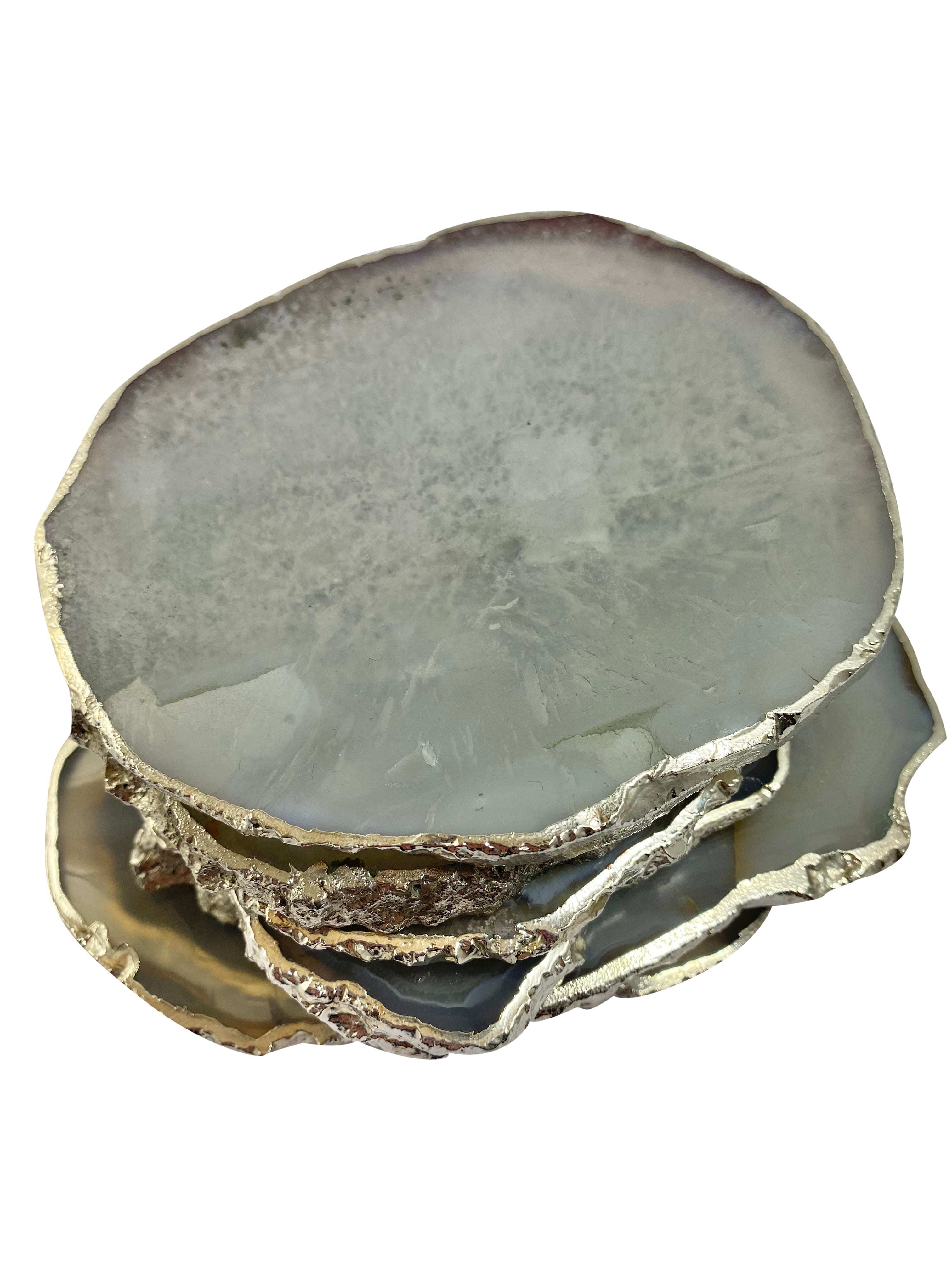 Natural Agate Coaster Natural Shape Silver - 2 Pieces