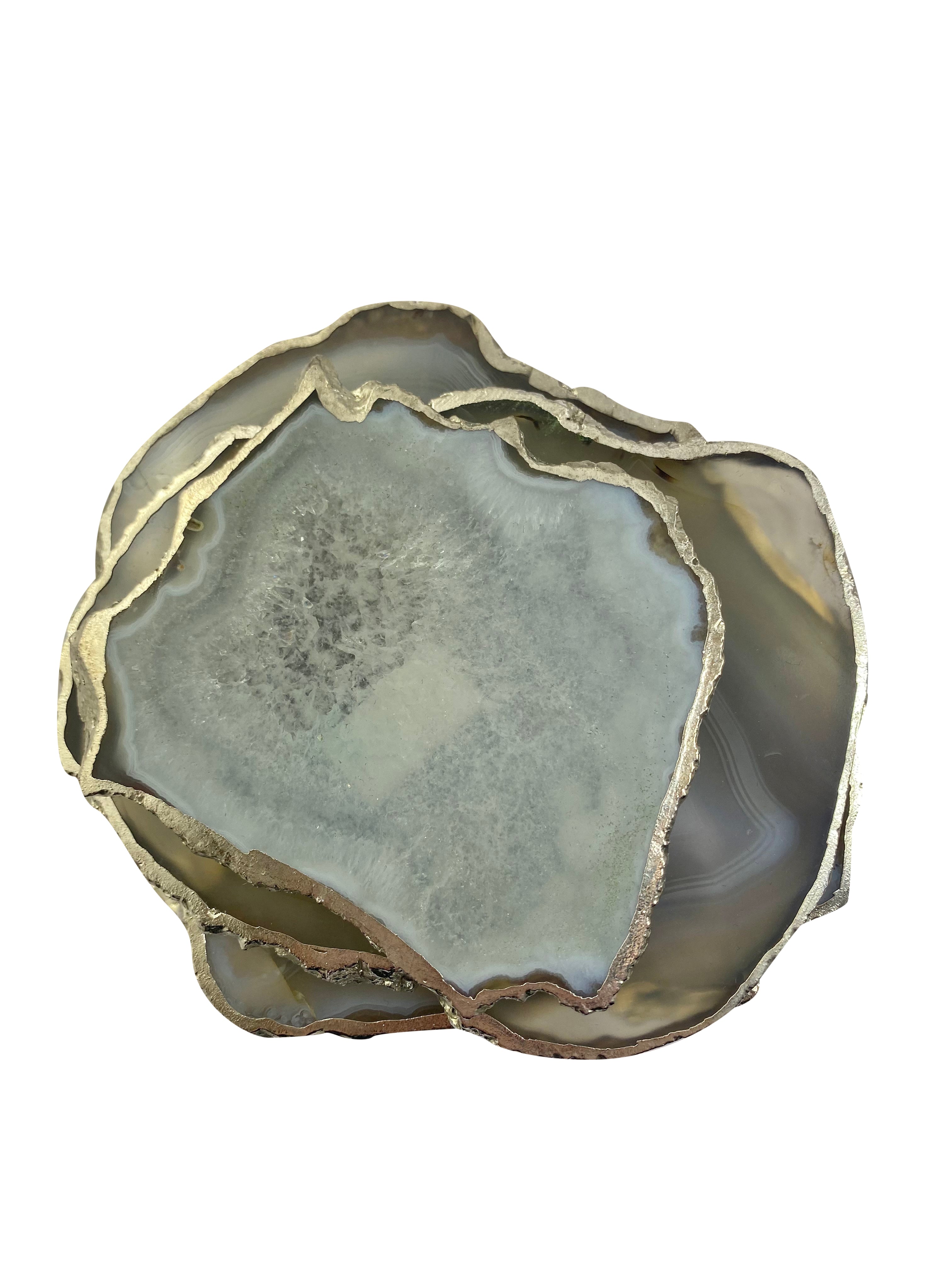 Natural Agate Coaster Natural Shape Silver - 2 Pieces