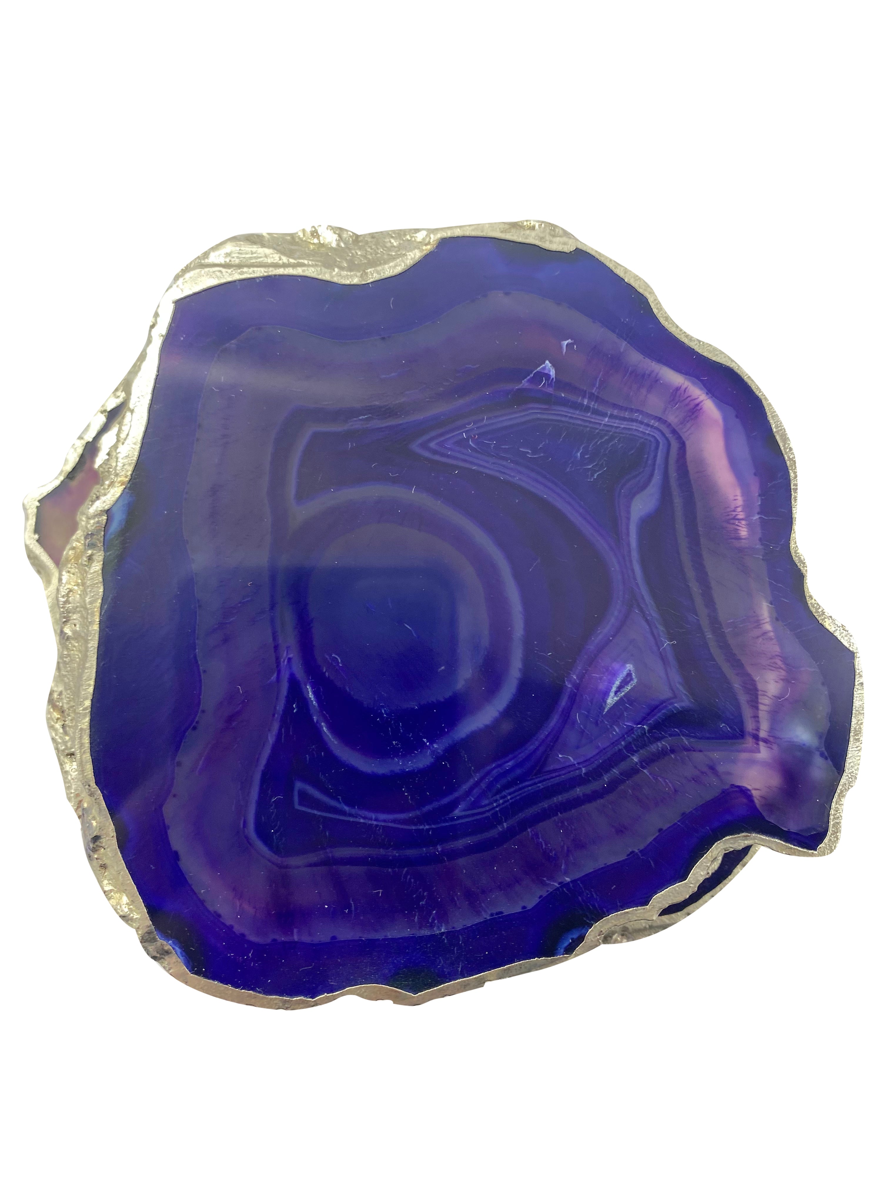 Purple Dyed Agate Coaster Natural Shape Silver - 2 Pieces