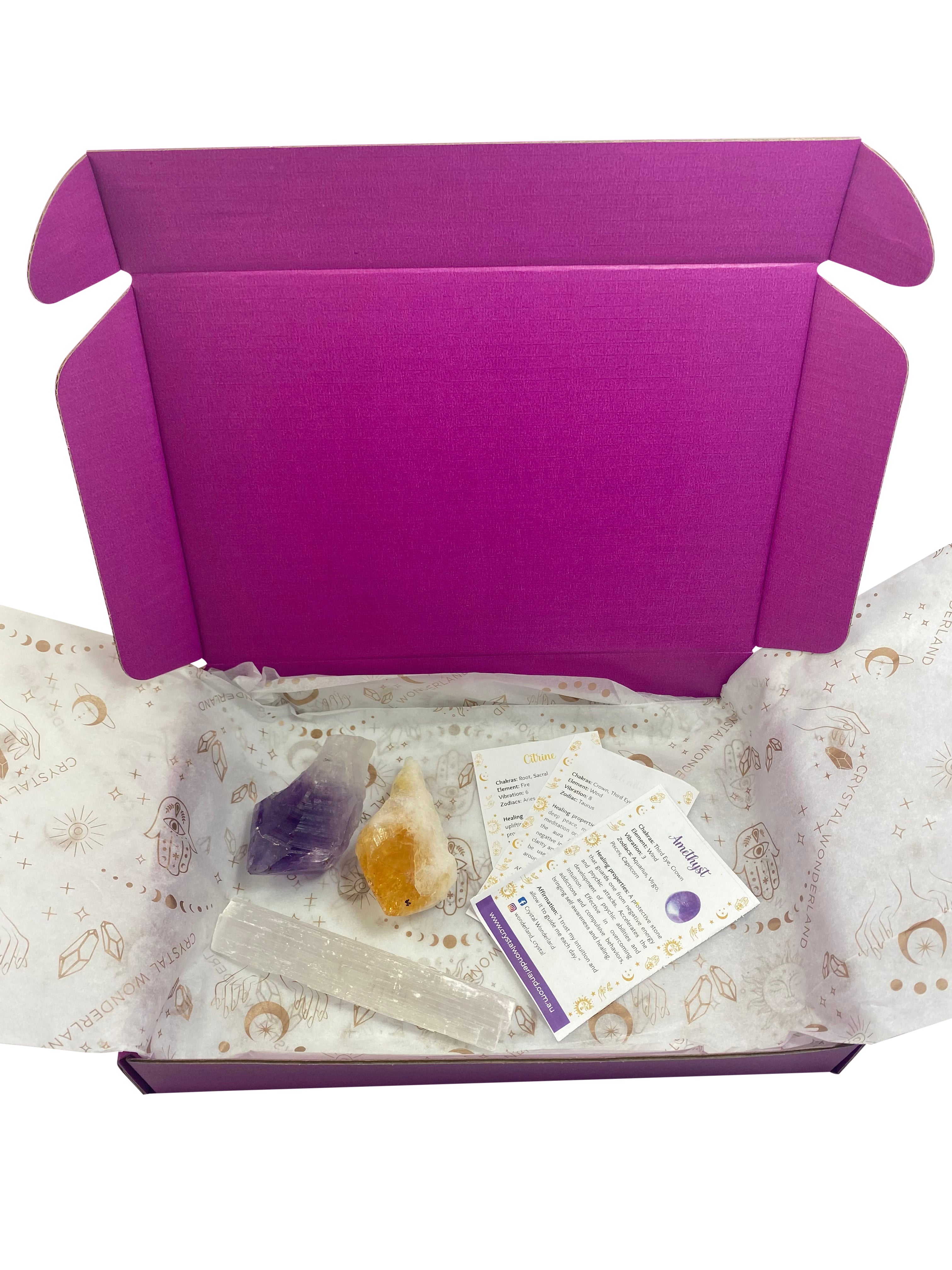 Amethyst & Citrine Points with Selenite Wand Gift Set