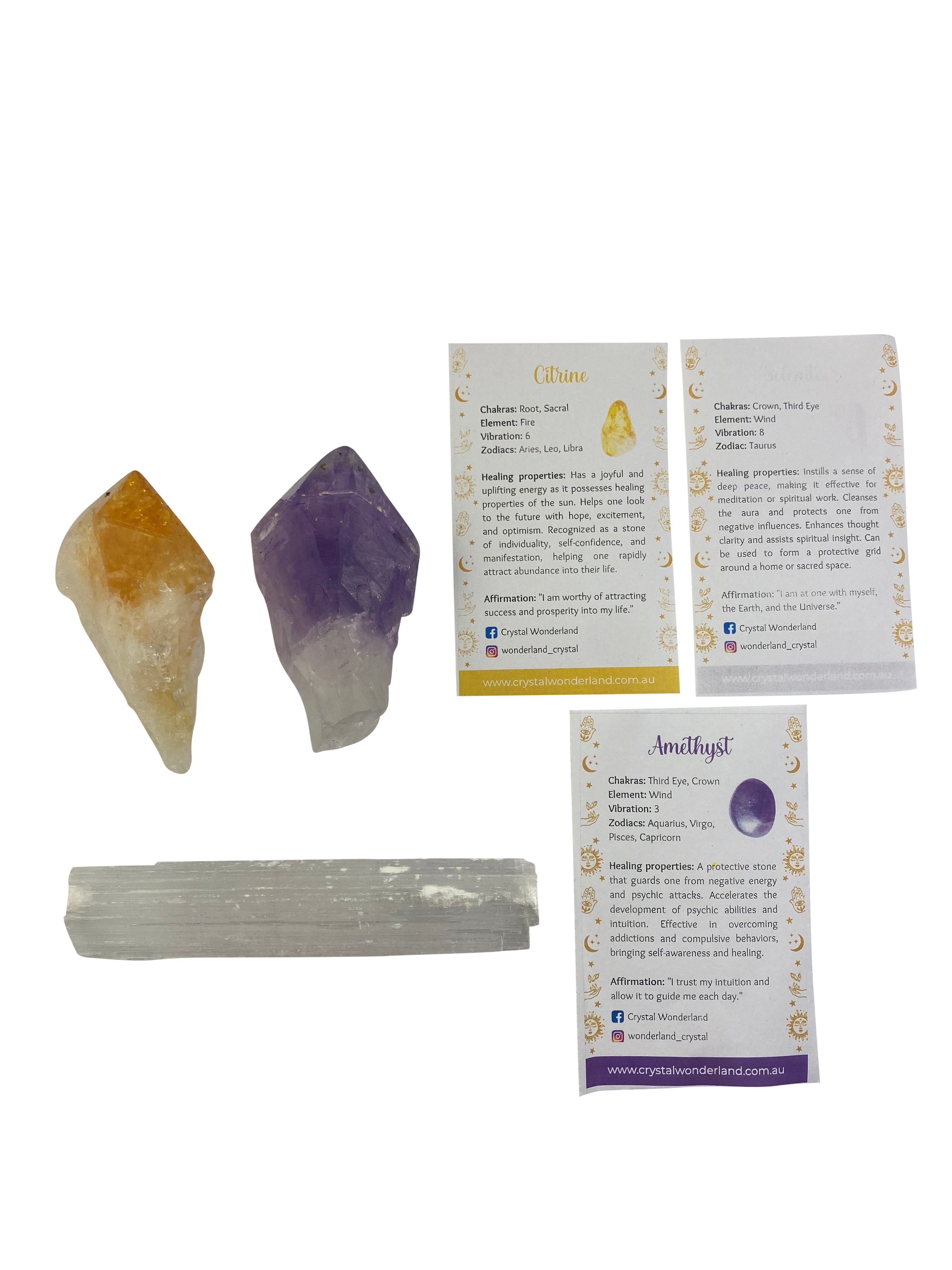 Amethyst & Citrine Points with Selenite Wand Gift Set