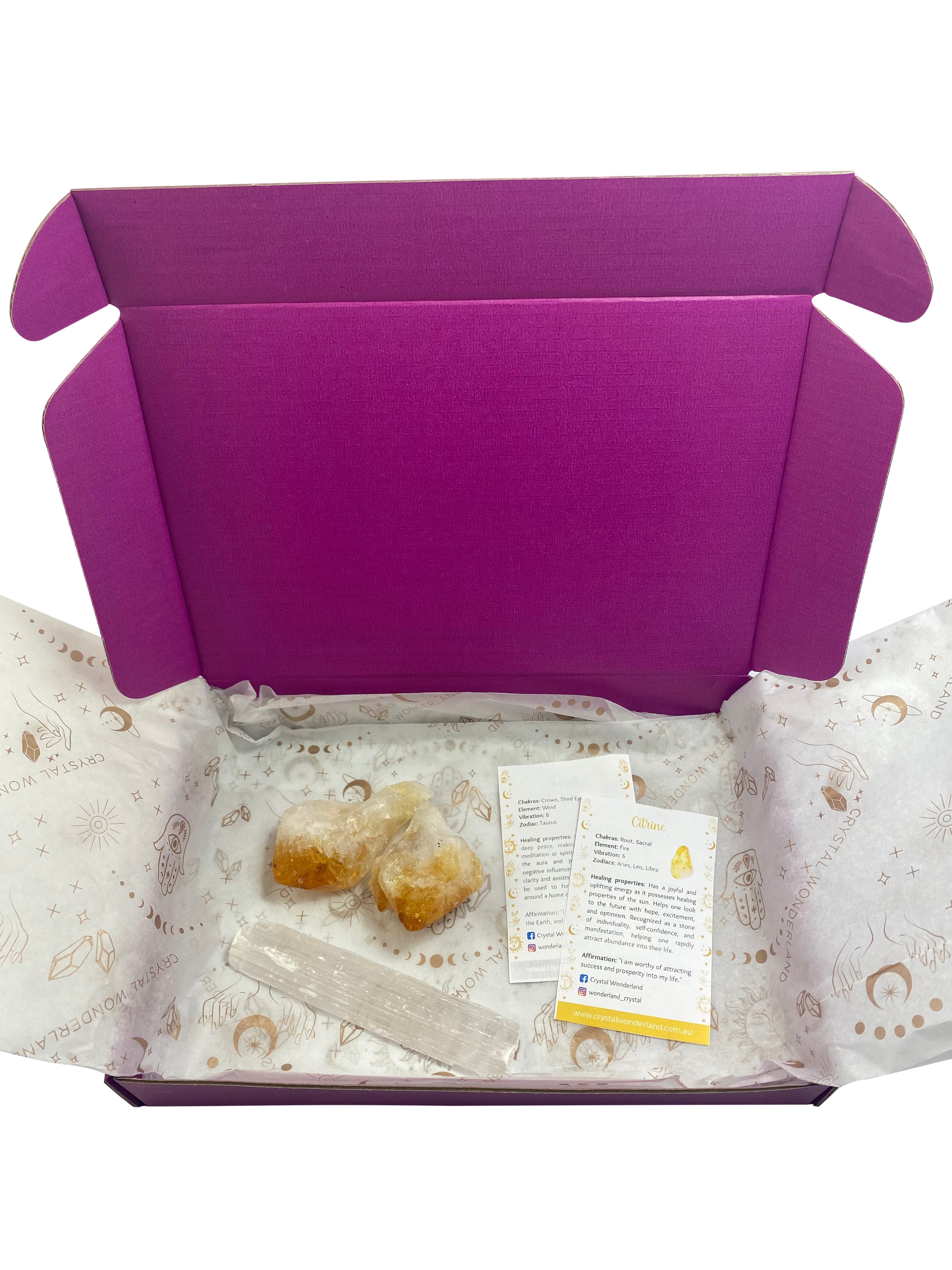 Citrine Points with Selenite Wand Gift Set