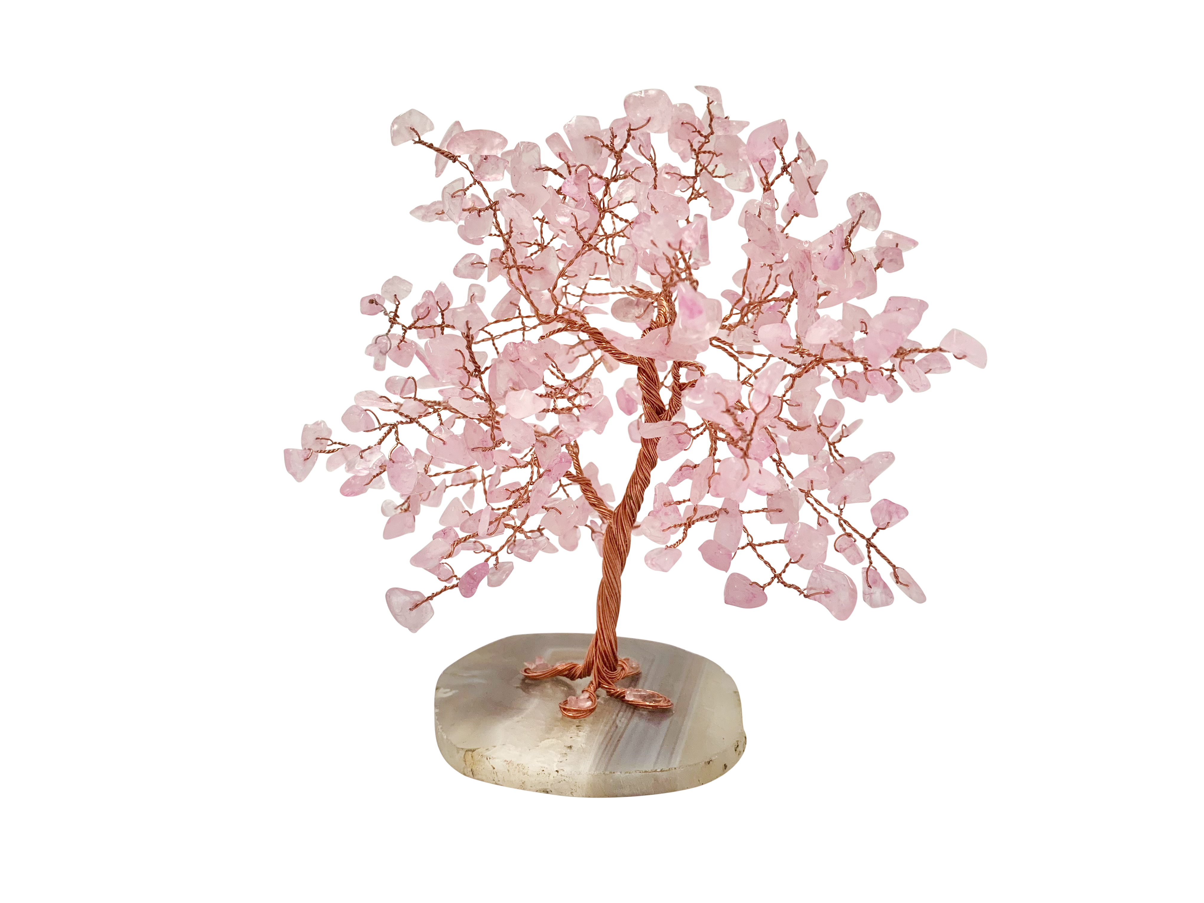Crystal Chips Tree With Agate Slice Base Rose Quartz