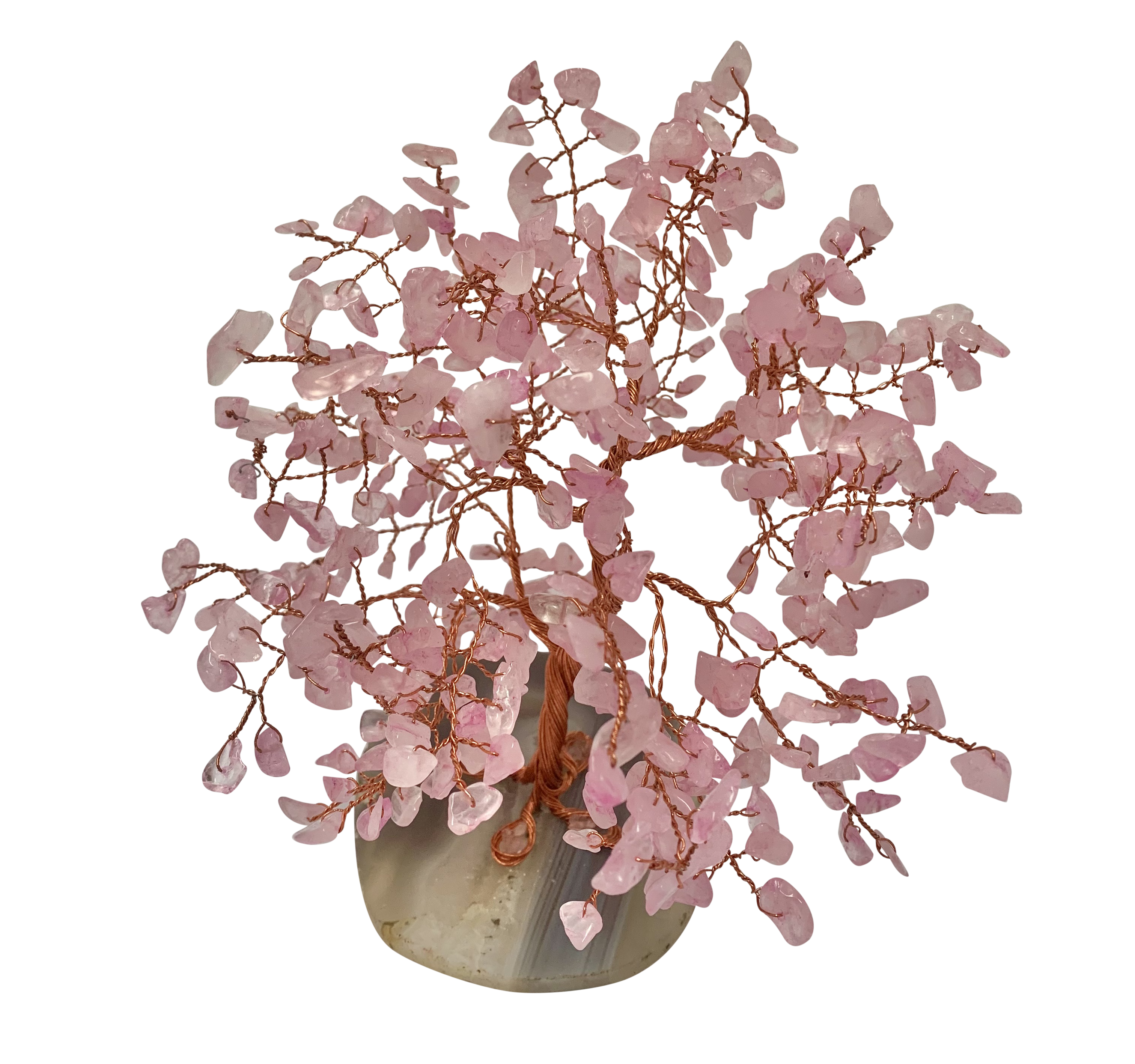 Crystal Chips Tree With Agate Slice Base Rose Quartz