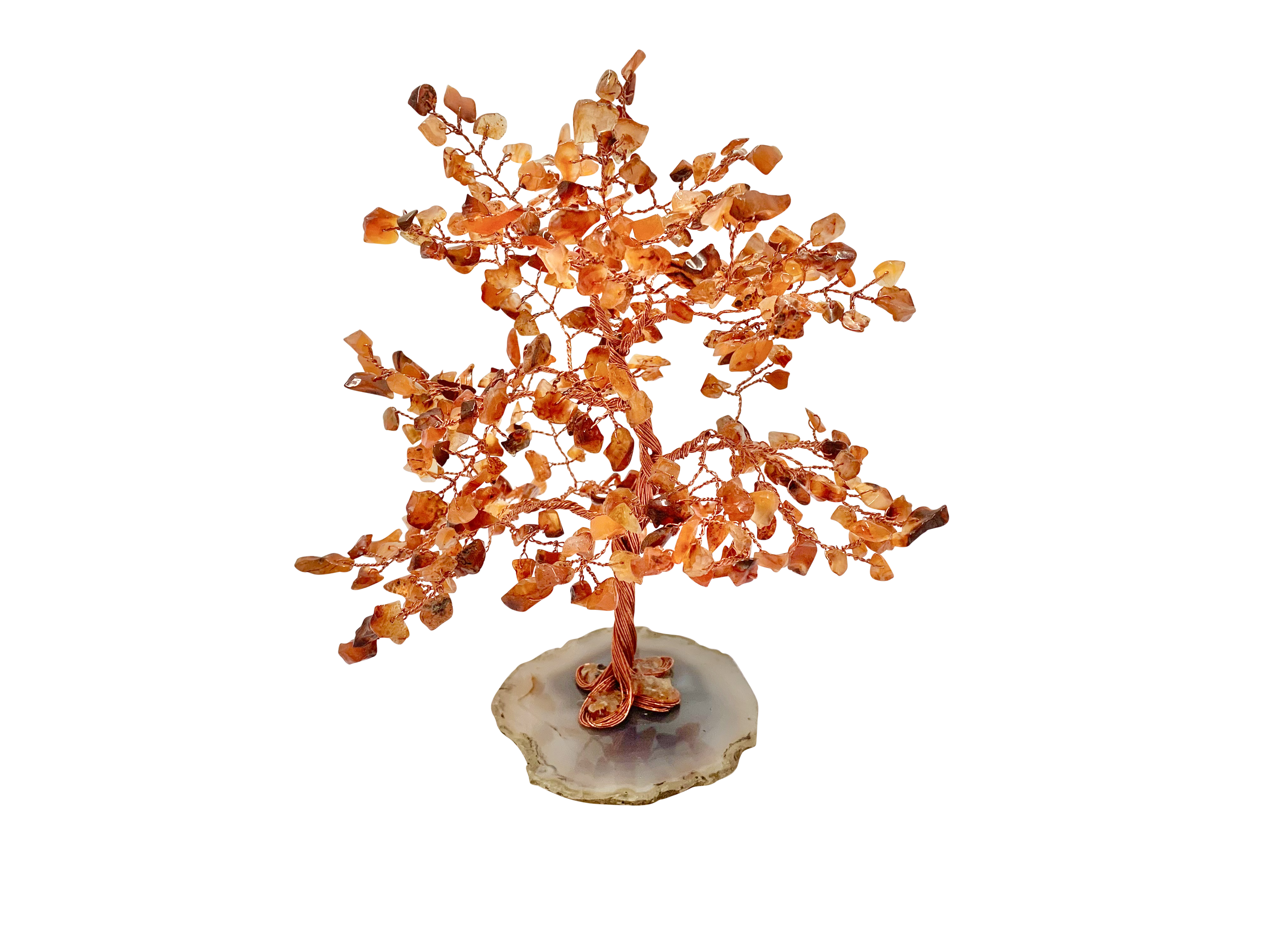 Crystal Chips Tree With Agate Slice Base Carnelian