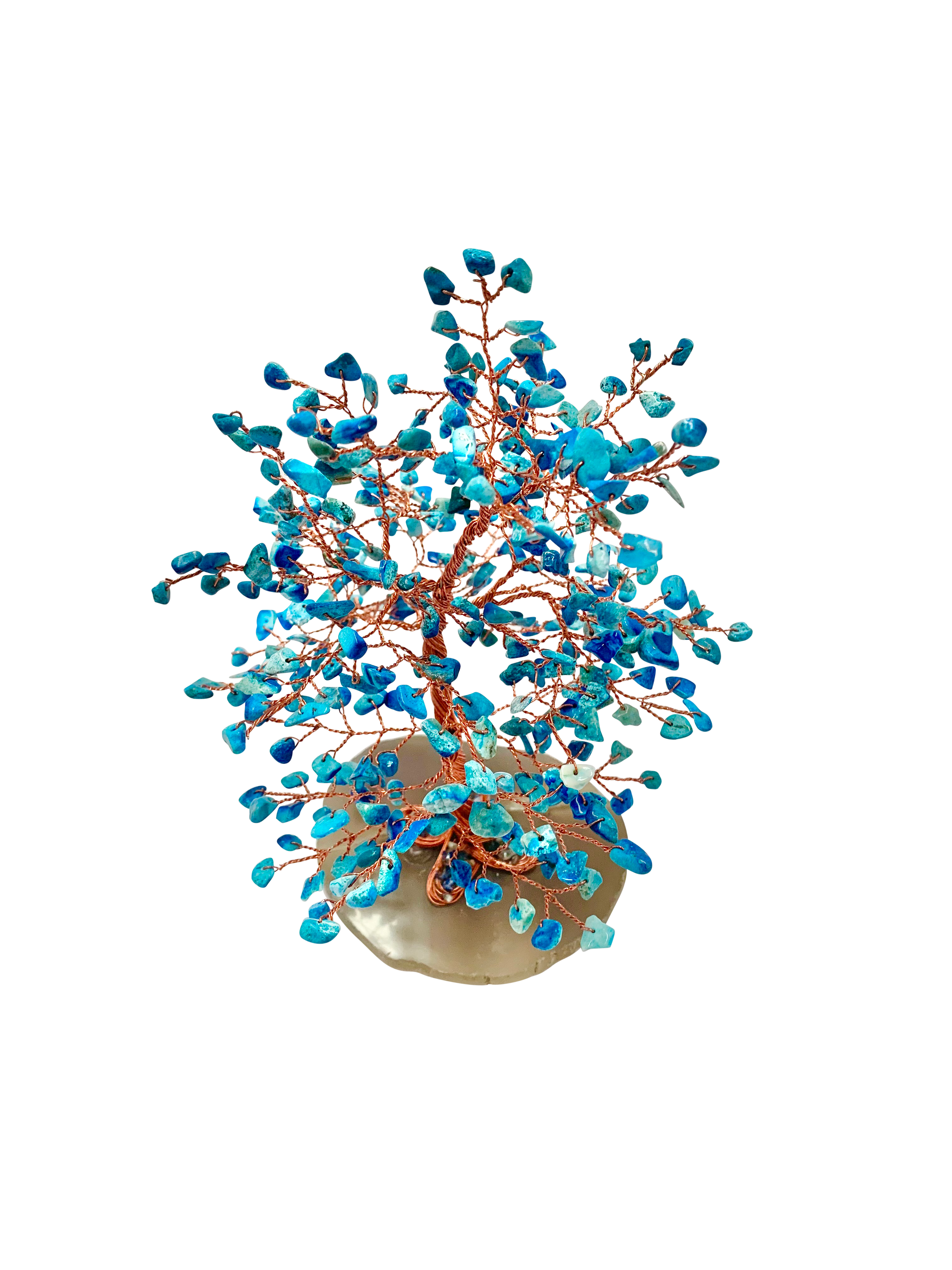 Crystal Chips Tree With Agate Slice Base Blue Howlite