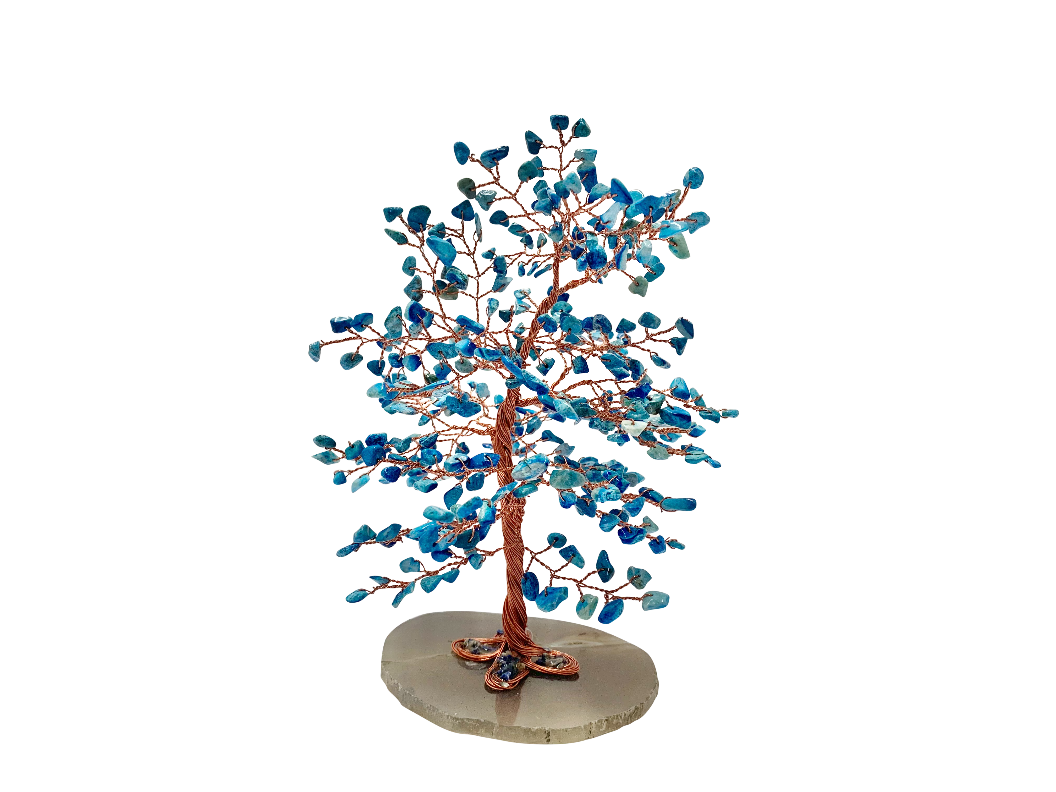 Crystal Chips Tree With Agate Slice Base Blue Howlite