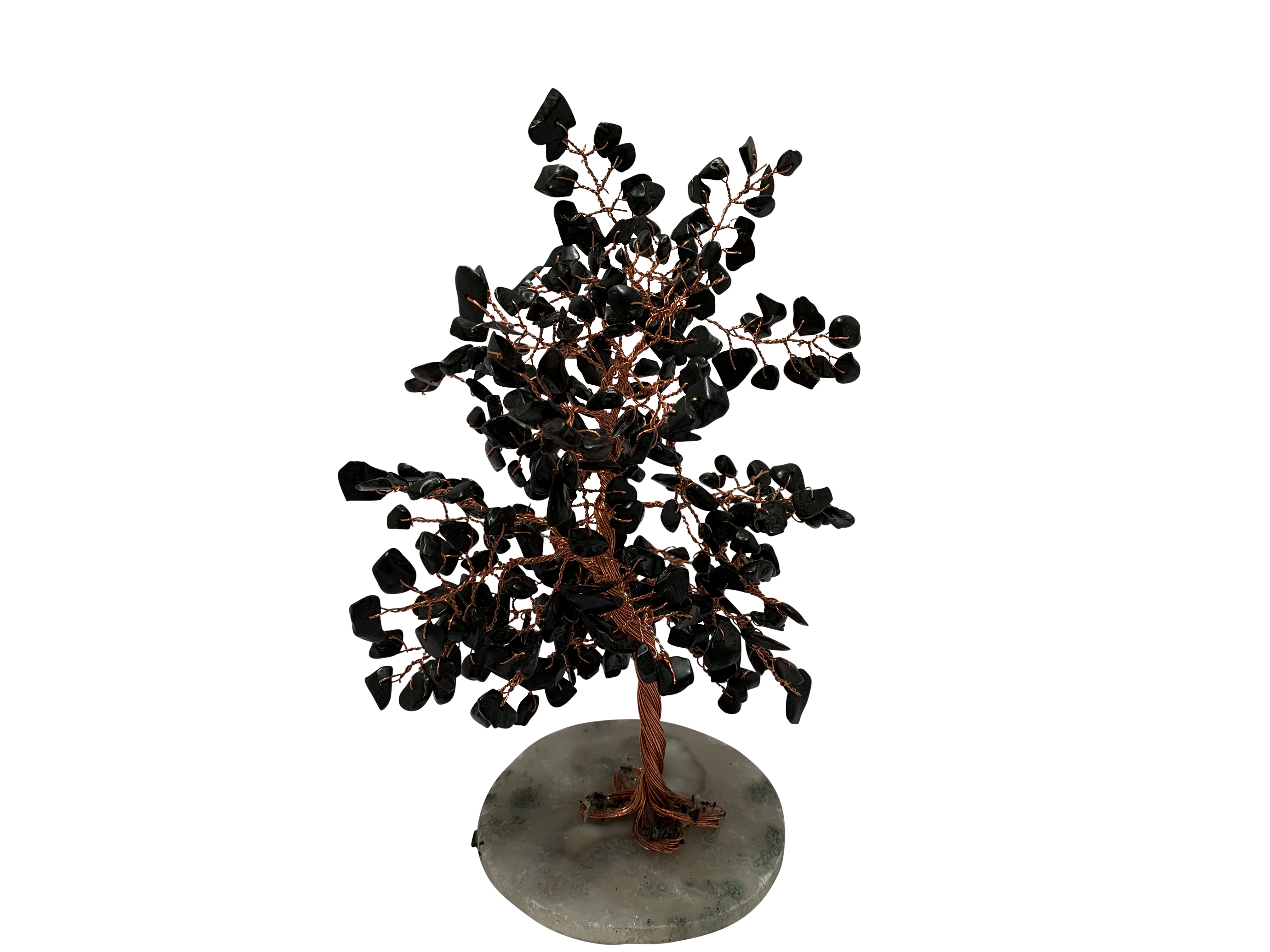 Crystal Chips Tree With Agate Slice Base Black Tourmaline