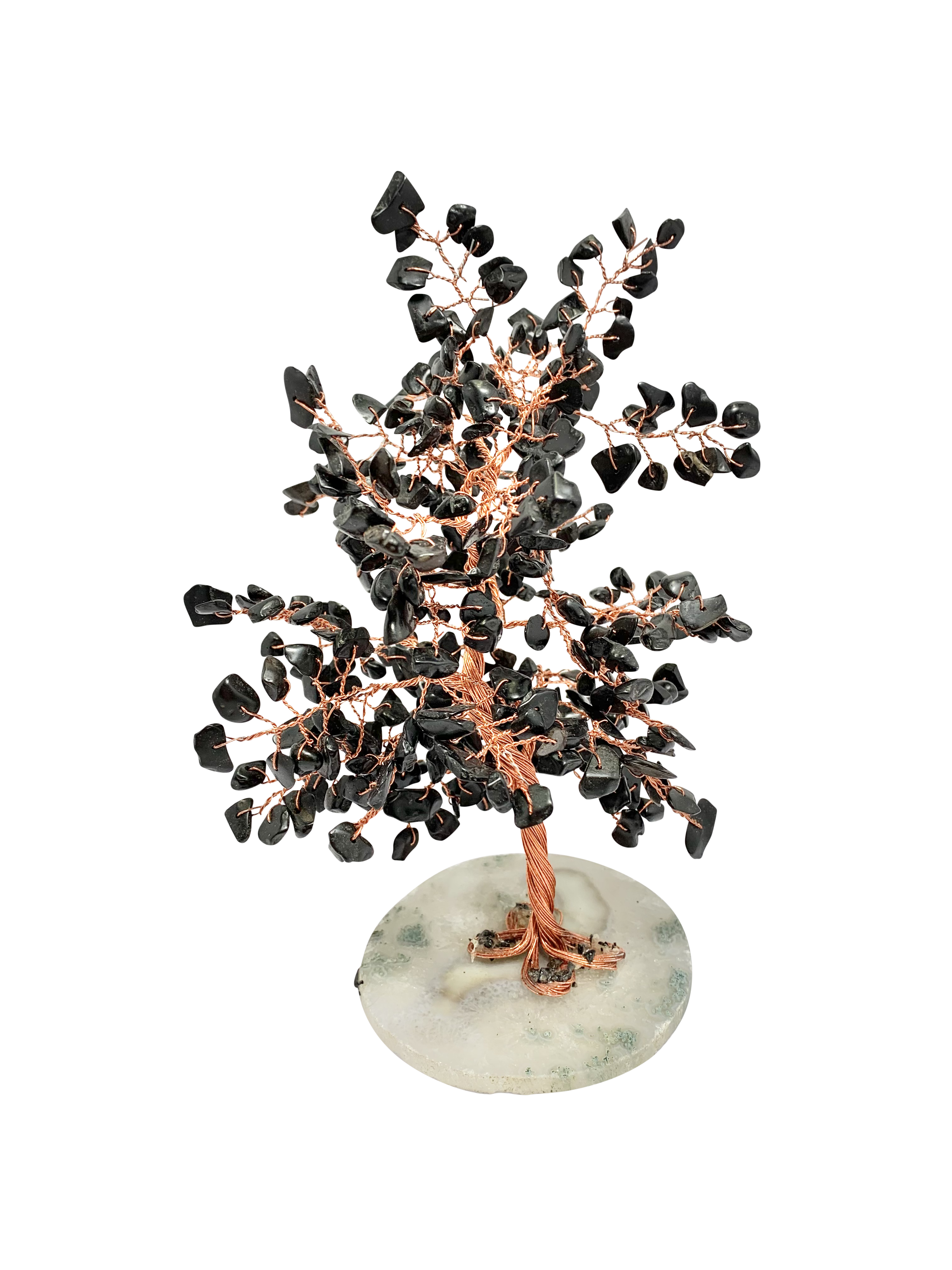 Crystal Chips Tree With Agate Slice Base Black Tourmaline