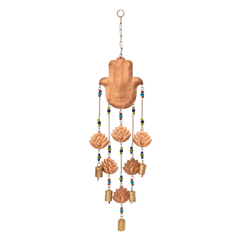 Hamsa with Lotus Metal Bell Wind Chime