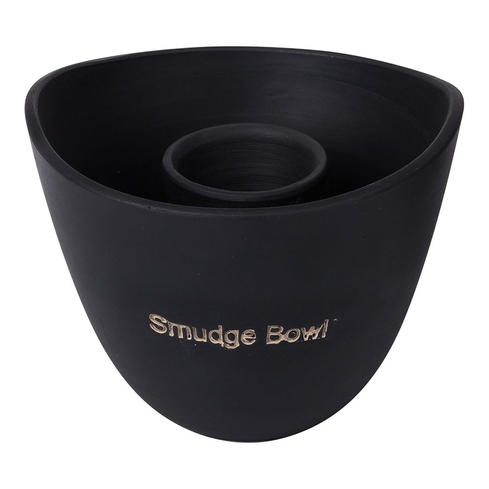 Smudge Bowl Clay Ceramic Incense Meditation Spiritual 10cm x 13cm - Black