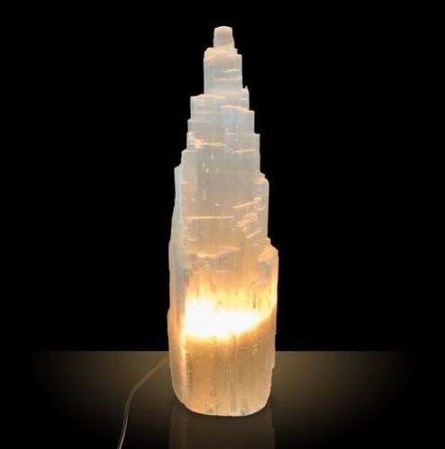 Large Selenite Crystal Skyscraper Tower Lamp 30cm