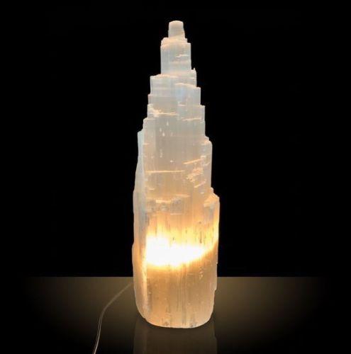 Large Selenite Crystal Skyscraper Tower Lamp 40cm