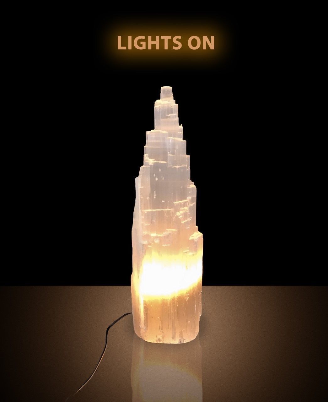 Large Selenite Crystal Skyscraper Tower Lamp 40cm