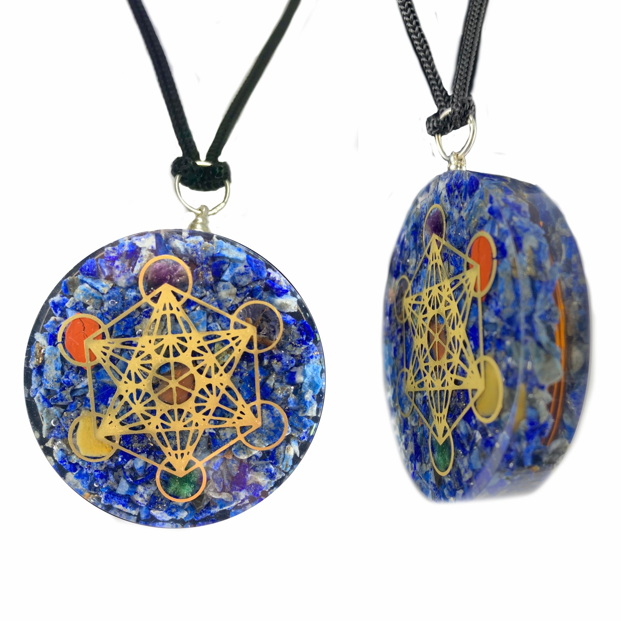 Lapis Lazuli Double Side Metatron Cube Sacred Geometry Pendant