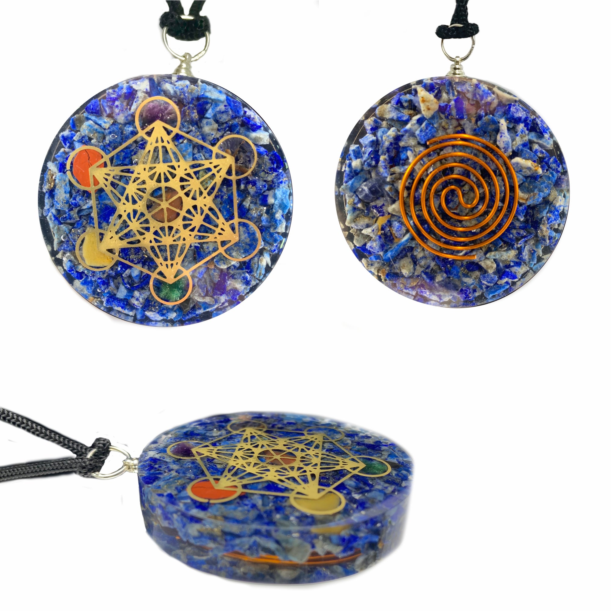 Lapis Lazuli Double Side Metatron Cube Sacred Geometry Pendant