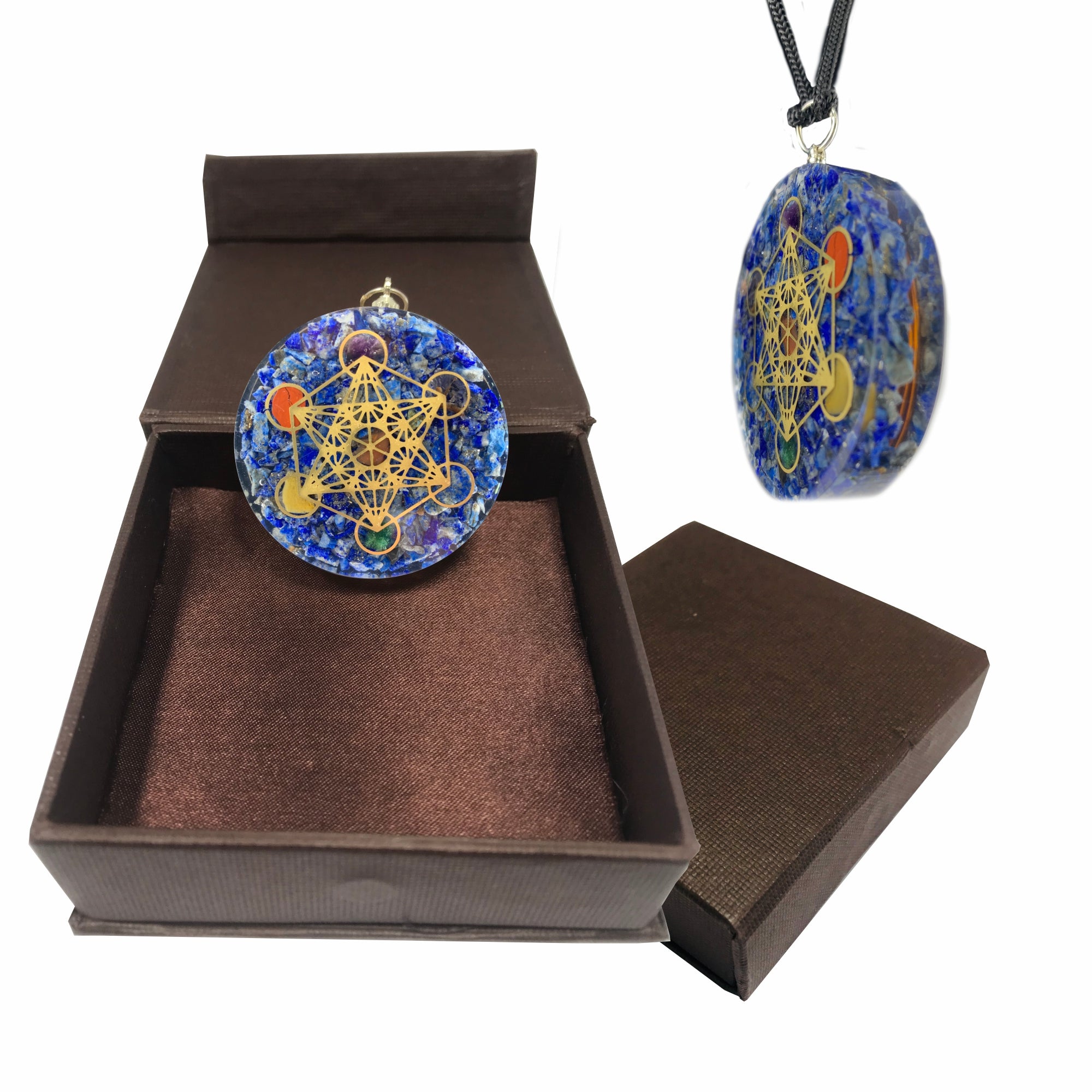 Lapis Lazuli Double Side Metatron Cube Sacred Geometry Pendant