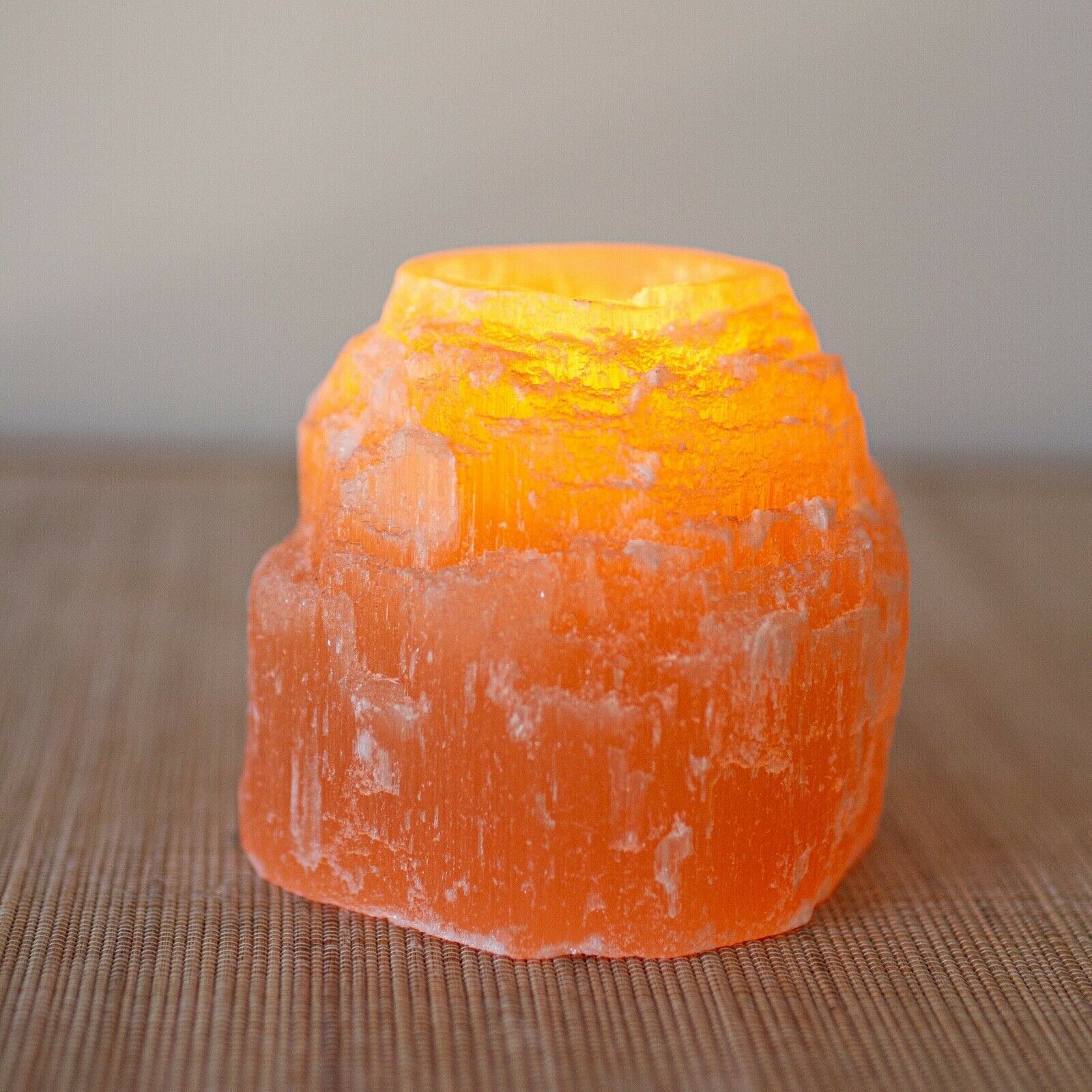 Sky Scraper Peach Selenite Tealight Candle Holder