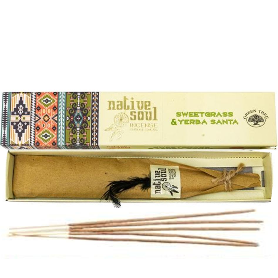 Green Tree Sweetgrass and Yerba Santa Native Soul Incense Smudge Sticks - 1 Box