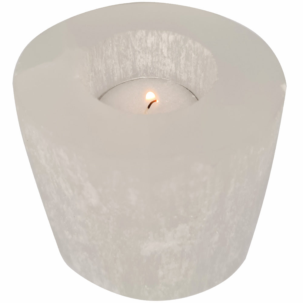 Round Selenite Tealight Candle Holder 10cm